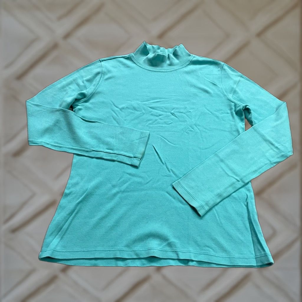 Vintage White Stag Basic Mock Neck Long Sleeve Shirt Womens Small Ice Blue Cotton Tee Size S / US 4 / IT 40 - 1 Thumbnail