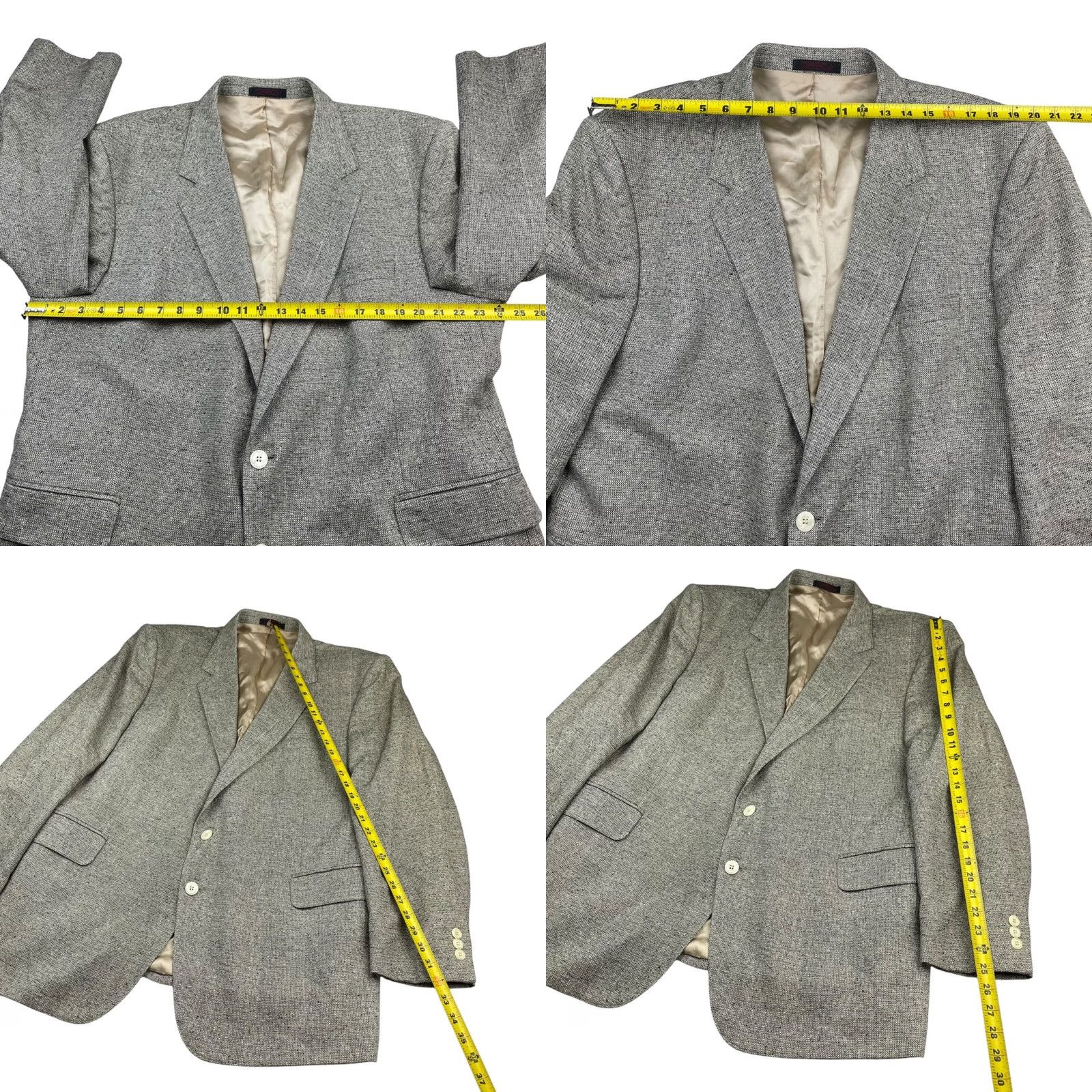 Vintage VINTAGE English Manor Blazer Jacket Beige/Black 2-Button 100% Silk Tweed 48R Mens Size 48R - 8 Thumbnail