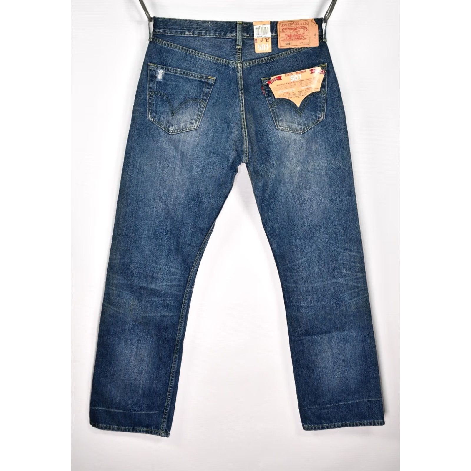 Levi's VINTAGE Levi’s 501 Jeans Mens Distressed Denim 33x32 Blue Cotton 5-Pocket Straight Retro Shirt Size US 33 - 2 Thumbnail