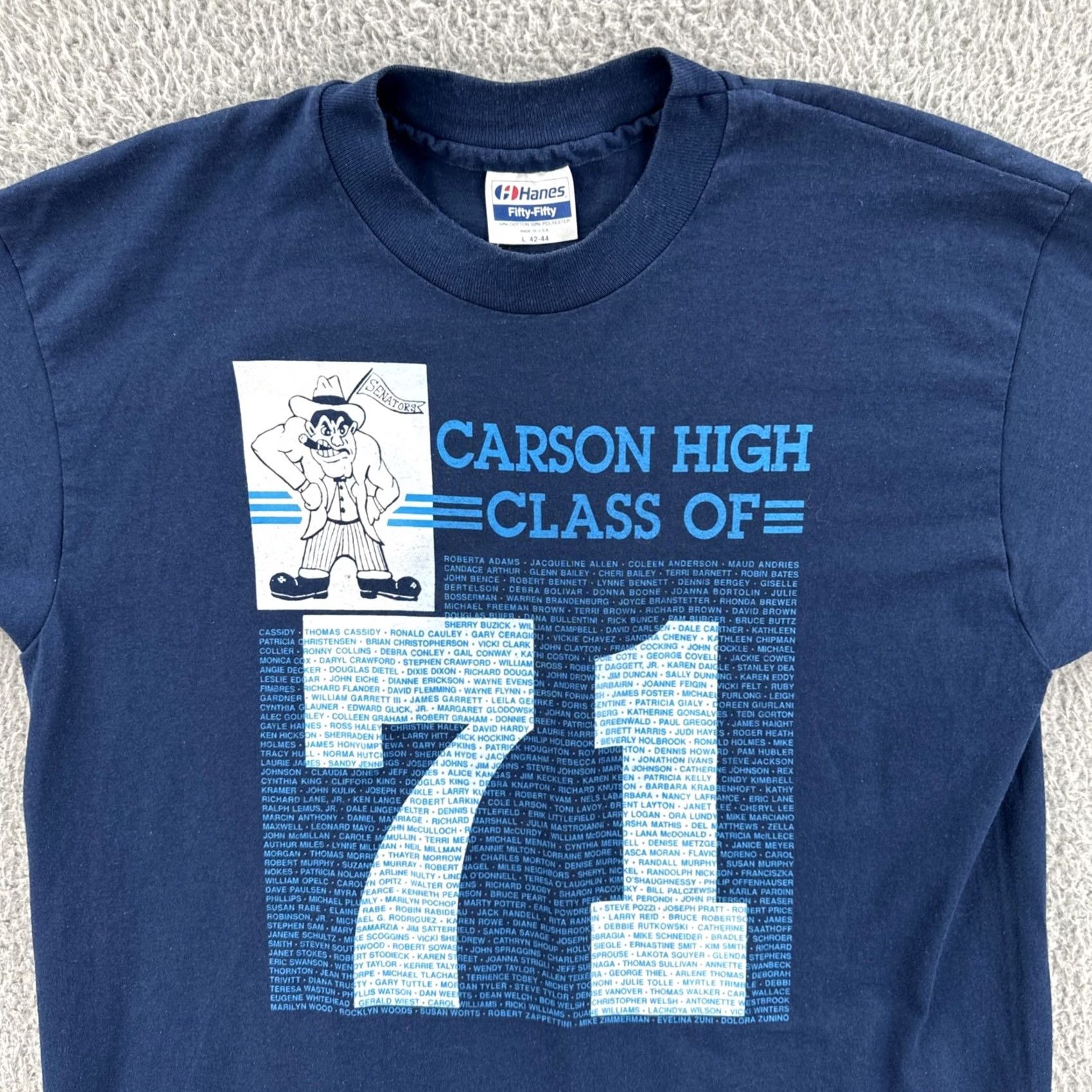 Hanes VINTAGE Hanes Fifty-Fifty T-Shirt Mens L Blue Crew Neck Short Sleeve USA 70s School Stitch Size US L / EU 52-54 / 3 - 5 Thumbnail