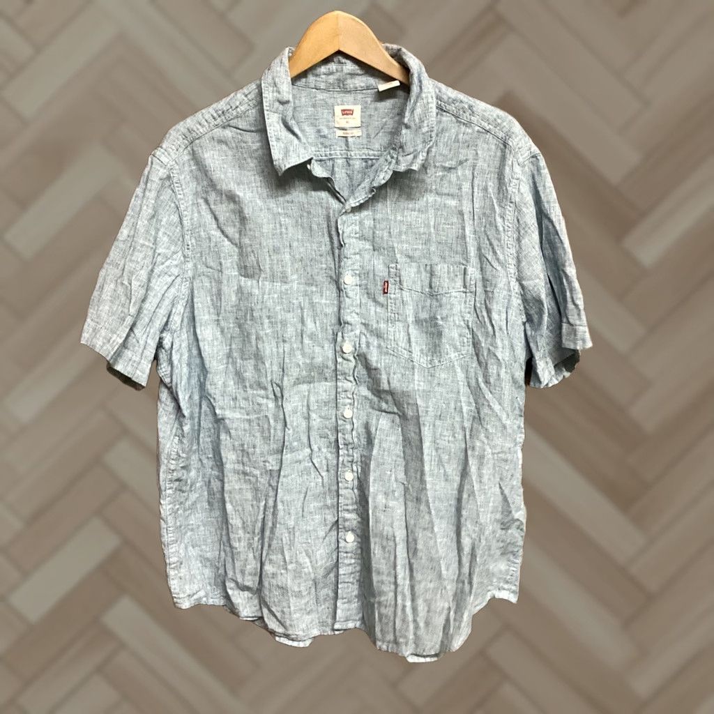 Levi's VINTAGE Levi's Mens Blue Linen Button Up Short Sleeve One Pocket XL Shirt Size US 36 / EU 52 - 1 Thumbnail