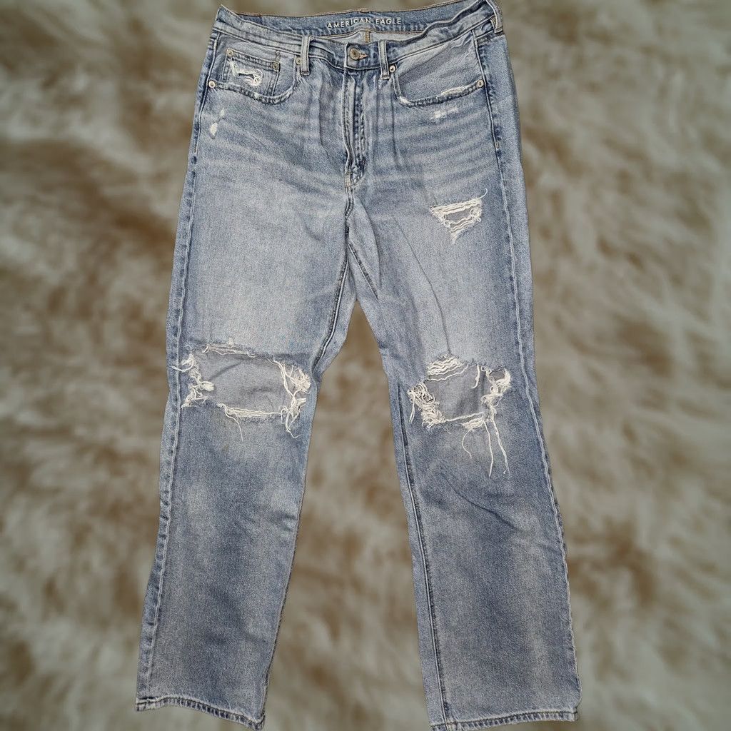 Vintage VINTAGE American Eagle Jeans Womens 12 Blue Distressed Low Rise Saggy Baggy Denim Pants Size 34" / US 12 / IT 48 - 1 Thumbnail