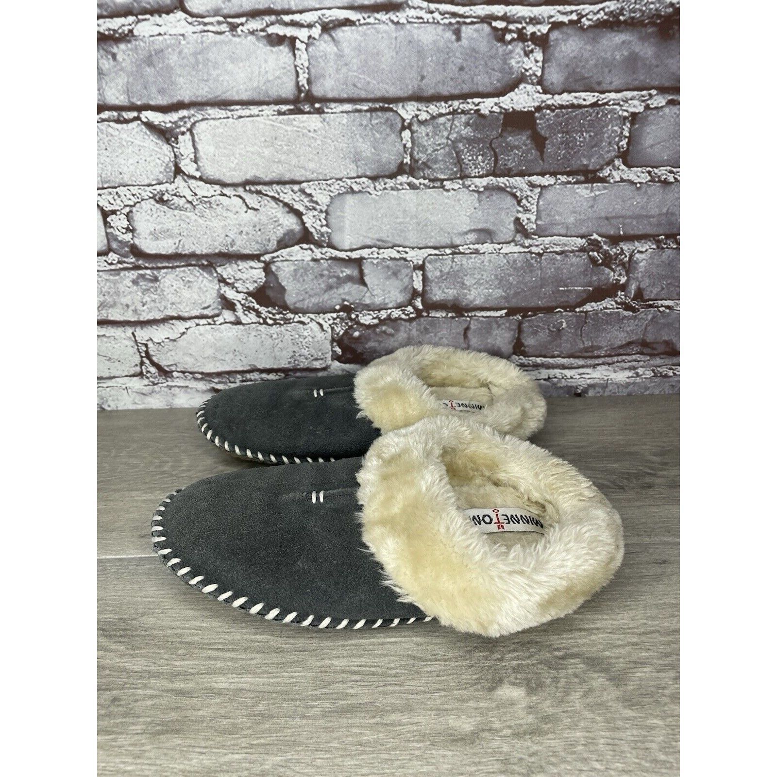 Minnetonka Minnetonka 40914 Gray Suede Leather Fur Slip On Slippers Wom Size US 7 / IT 37 - 5 Thumbnail