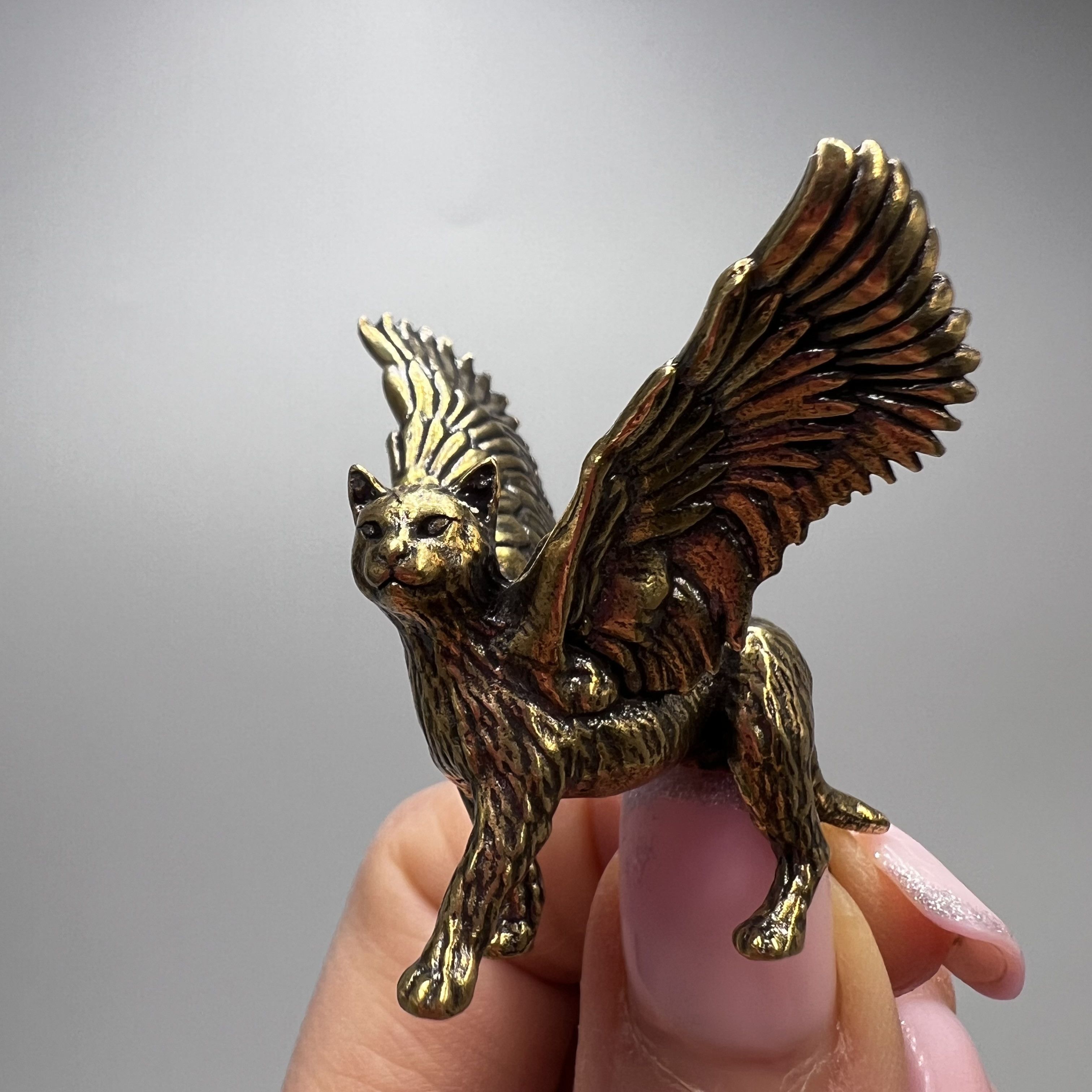 Vintage Vintage Mini Figure Cat with Wings Brass Bronze Decor Size ONE SIZE - 4 Thumbnail