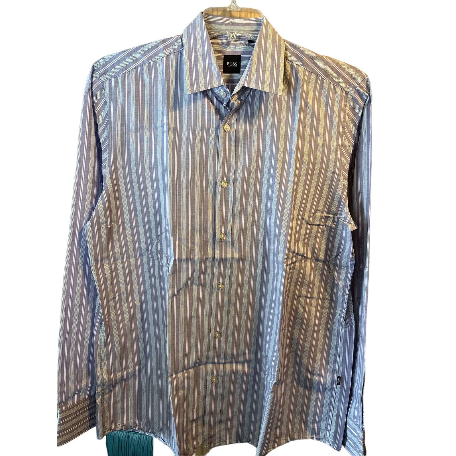 Hugo Boss Hugo Boss Men’s L Purple Striped LS Button Down Cotton Shirt Size US L / EU 52-54 / 3 - 1 Thumbnail