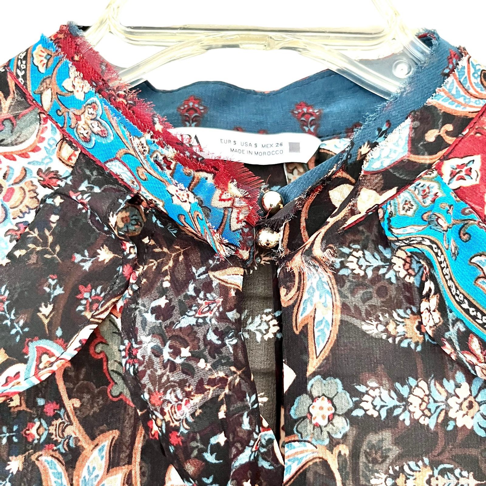 Zara ZARA Multicolor Patchwork Ruffle Chiffon Blouse Top Size S Size S / US 4 / IT 40 - 7 Thumbnail