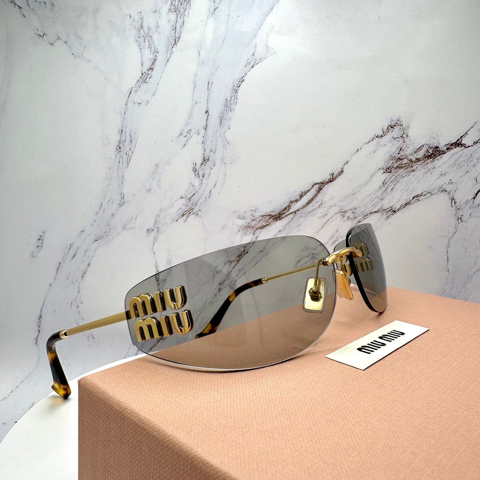 Miu Miu New MIU MIU Logo Sunglasses 2025 Runway Gold Slim Wrap Size ONE SIZE - 12 Thumbnail