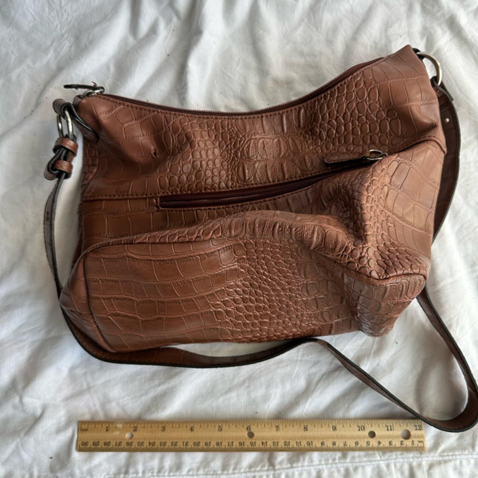 Other Brown Eco Croc Embossed Backpack Purse with Silver Accent Size ONE SIZE - 8 Thumbnail