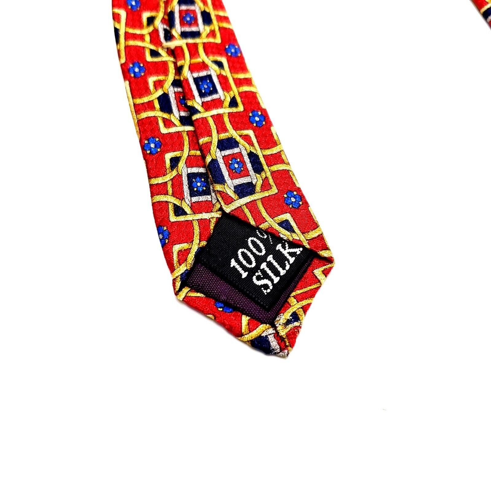 Evan Picone Evan Picone Silk Tie Red Print Geometric Wide Size ONE SIZE - 4 Thumbnail