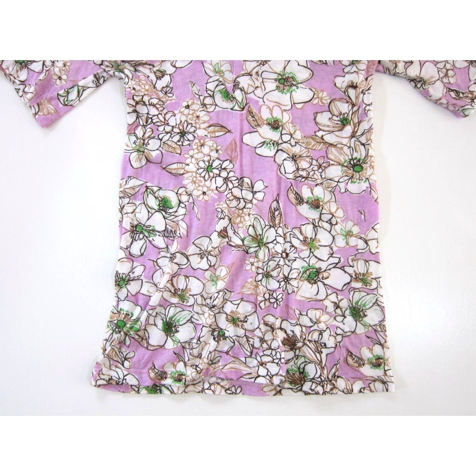 Anthropologie Porridge Laura Stang Anthropologie Cotton Purple White Floral V-Neck T-Shirt 2 Size XS / US 0-2 / IT 36-38 - 8 Thumbnail