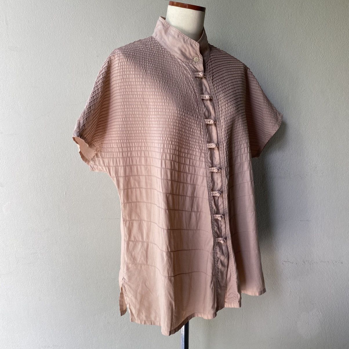 Japanese Brand Yacco MARICARD Pink Textured Short Sleeve Mandarin Collar Size XL / US 12-14 / IT 48-50 - 3 Thumbnail