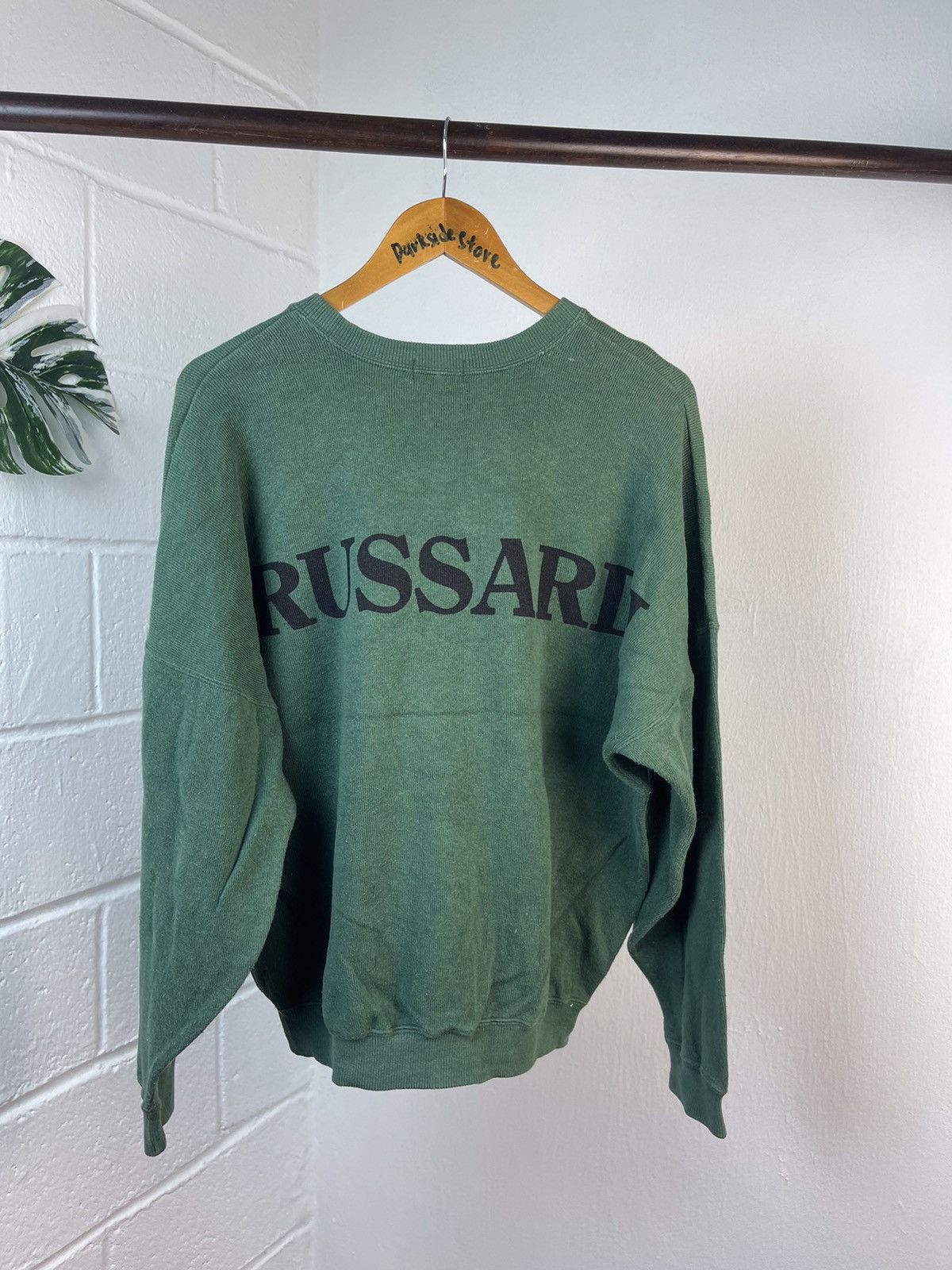 image of Beauty Beast x Trussardi Vintage Trussardi Big Logo Spellout Crewneck in Green, Men's (Size Large)