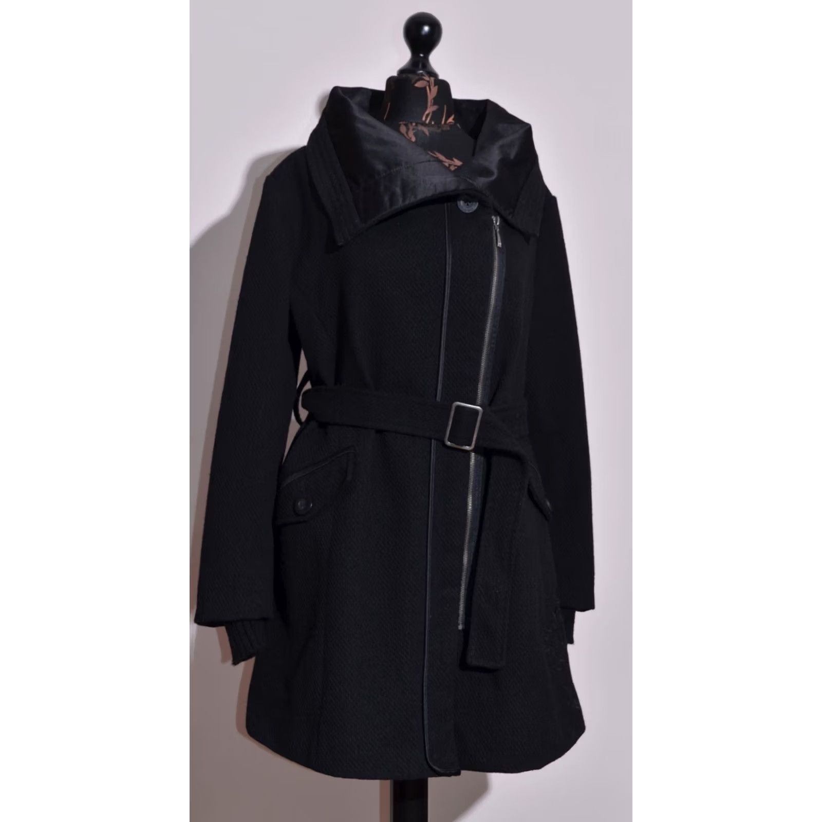 Desigual Desigual Coat Womens Black Long Overcoat with Pockets Belted Size 44 Regular XS? Size M / US 6-8 / IT 42-44 - 4 Thumbnail