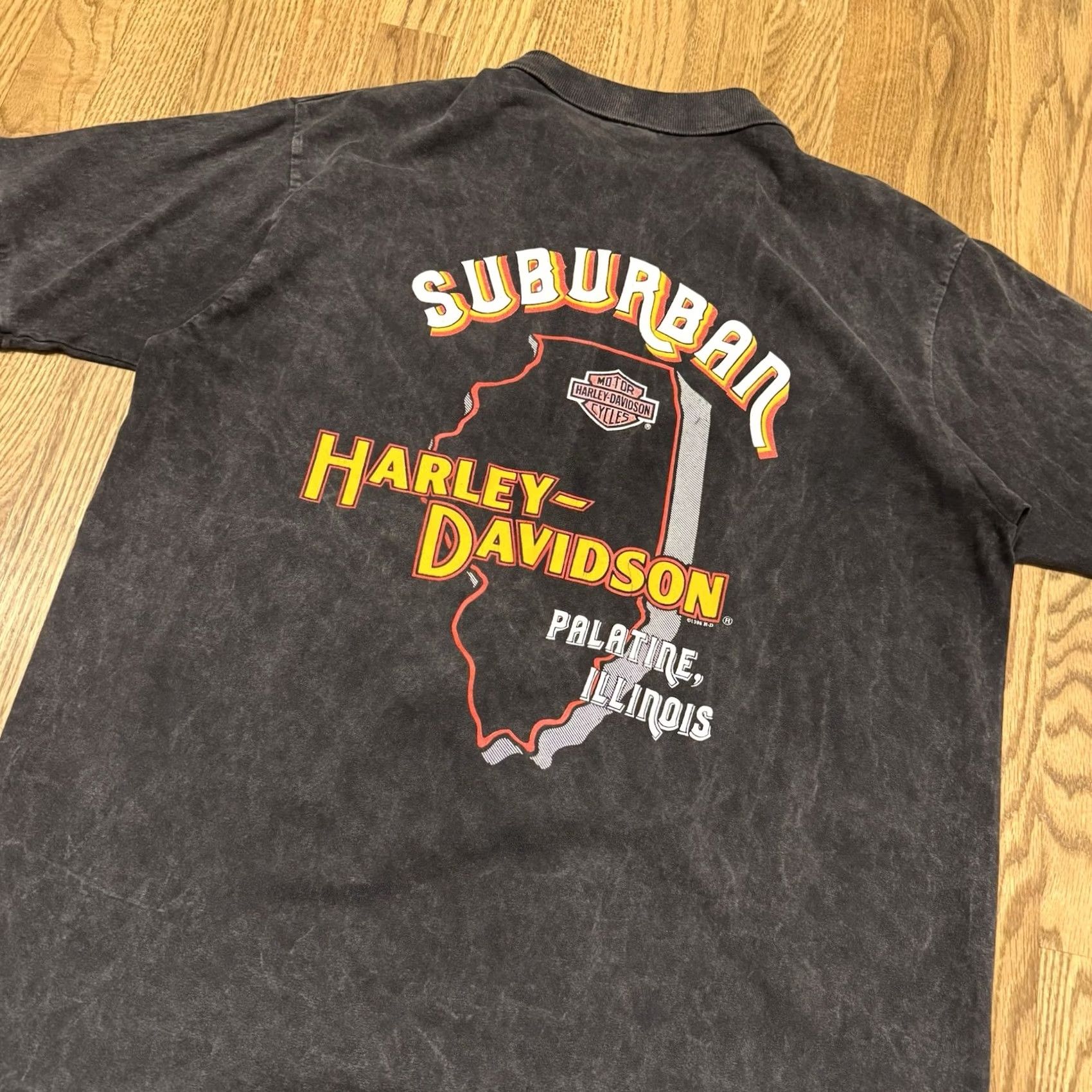 Harley Davidson VINTAGE Harley-Davidson Polo Shirt Men's Large L/XL Illinois 90s Gray Cotton Short Sleeve Collared 100% Cotton Biker Motorcycle 90s Size US L / EU 52-54 / 3 - 3 Thumbnail