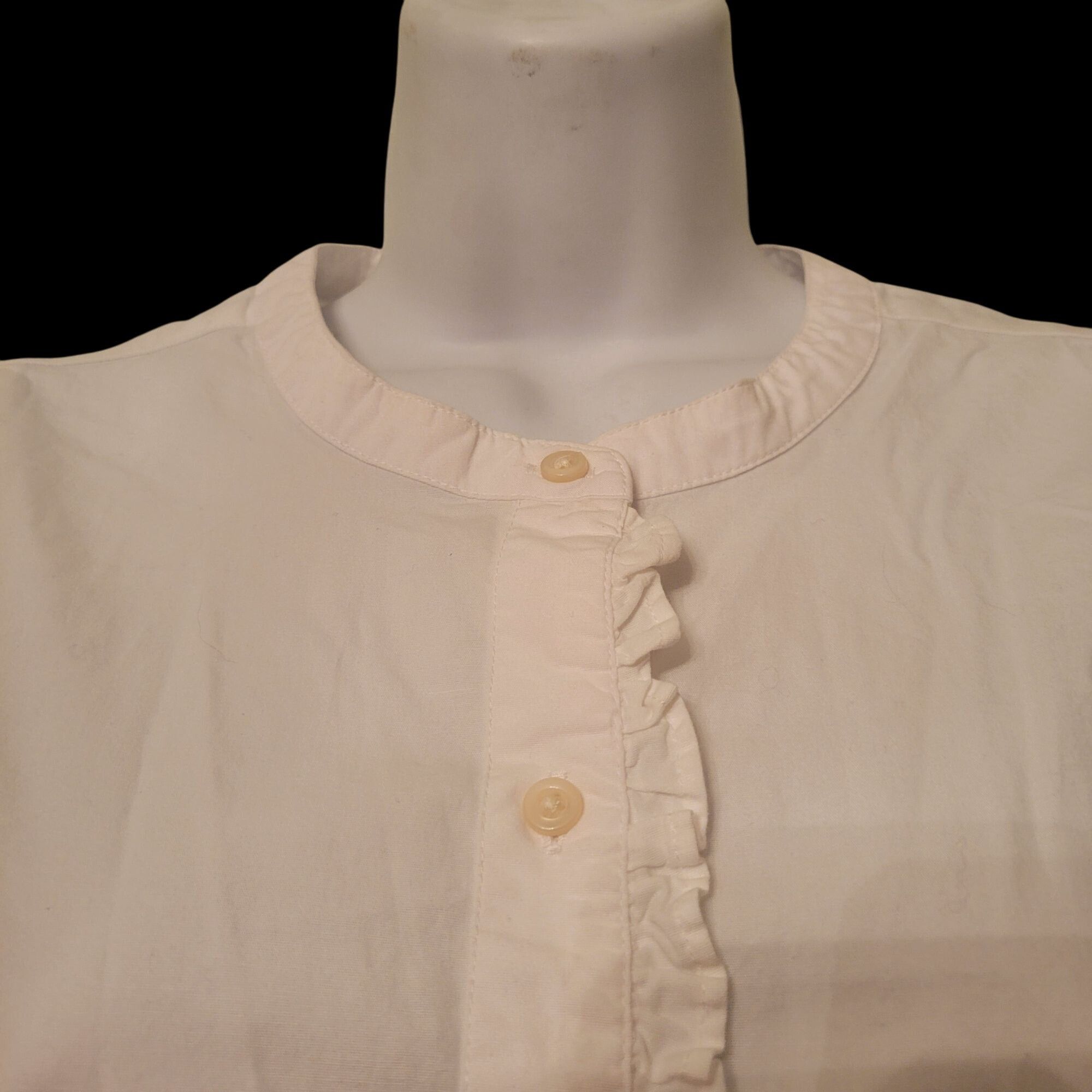 J.Crew J Crew White Puff Sleeve Cotton Blouse S Ruffle Trim Career Size S / US 4 / IT 40 - 3 Thumbnail