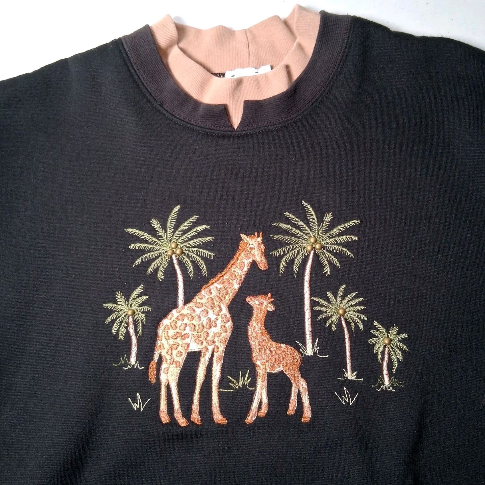 Vintage VINTAGE Bon Worth Sweatshirt XL Double Collar Embroidered Animal Beaded Giraffe Size XL / US 12-14 / IT 48-50 - 2 Thumbnail