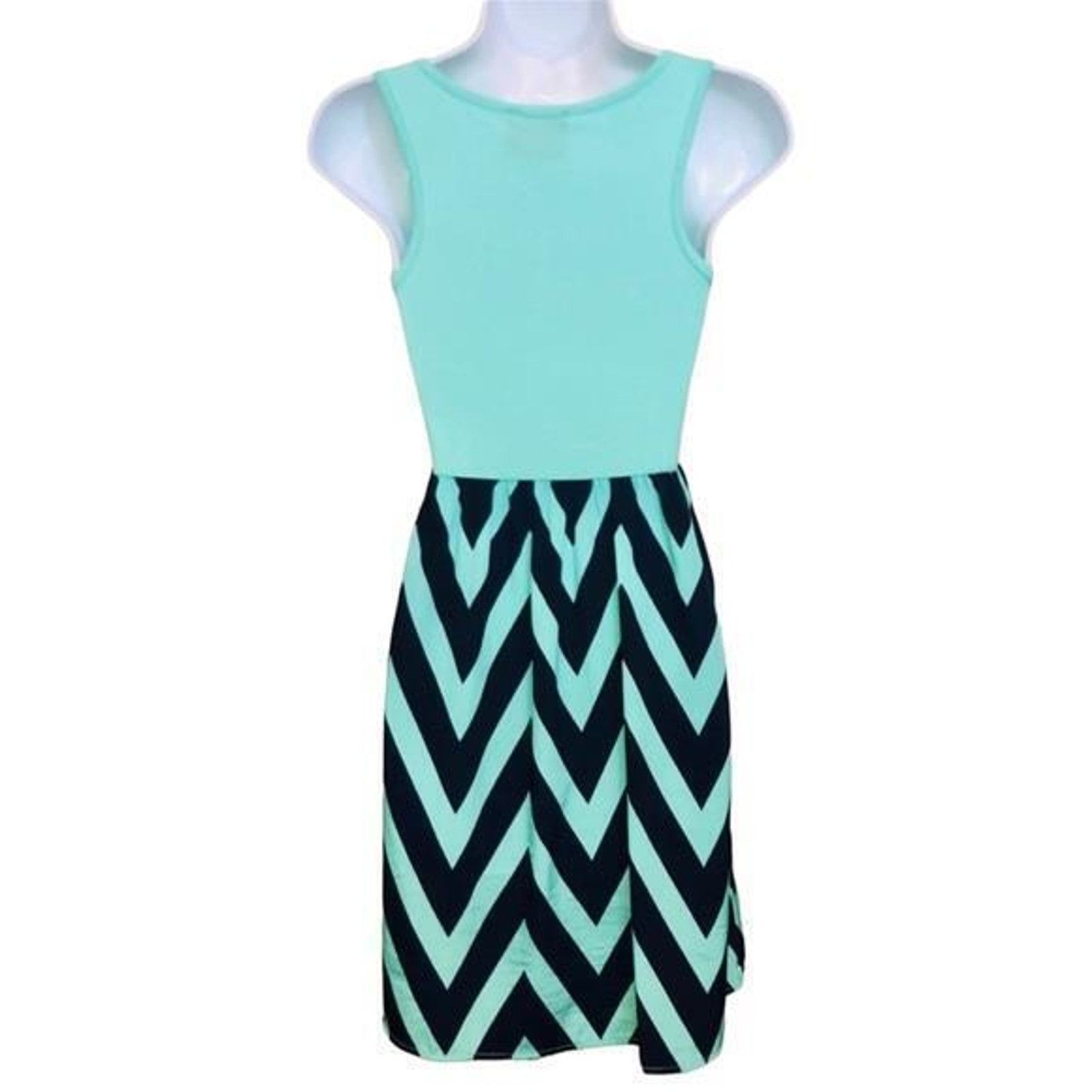 Other Mint Navy Blue Sleeveless Chevron Fit Flare Casual Sundress Size S / US 4 / IT 40 - 3 Thumbnail