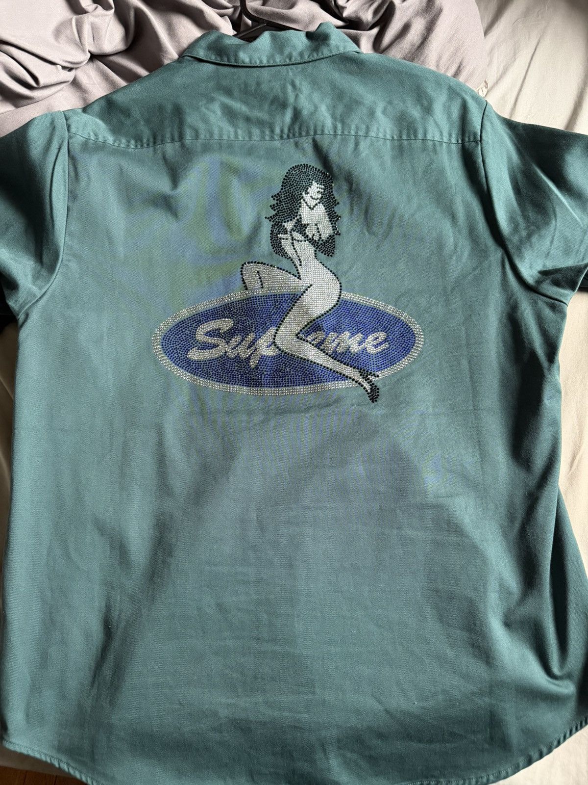 Supreme Supreme rhinestone pin up S/S work shirt Size US M / EU 48-50 / 2 - 2 Thumbnail