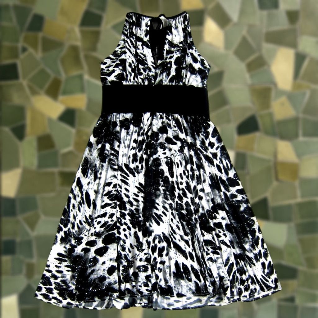 Vintage NWT R&M Richards Black Ivory Sparkly Stretch High Neck Midi Shift Tank Dress 6 Size M / US 6-8 / IT 42-44 - 1 Thumbnail