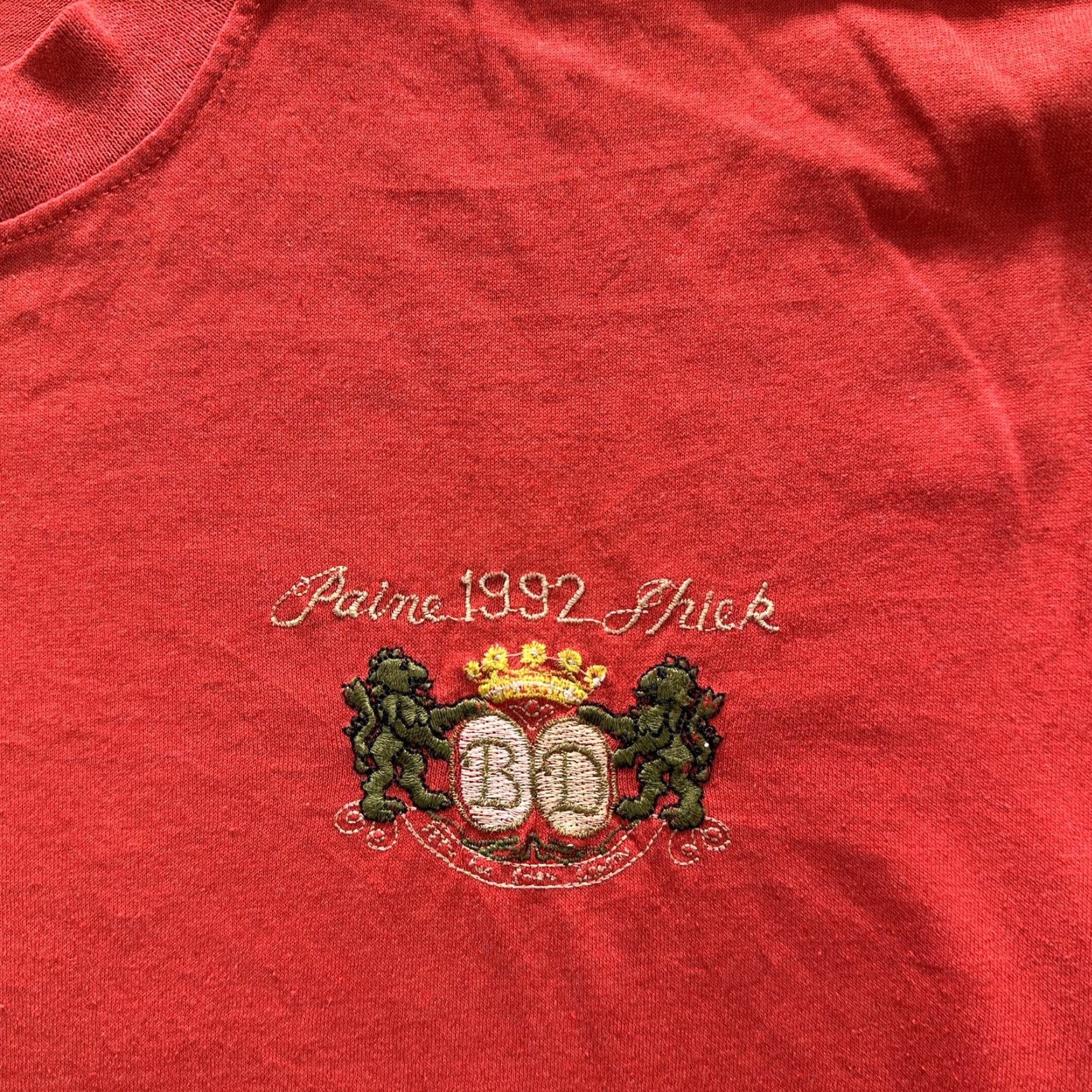 Vintage Jinji Shirt Mens Large Red Crest Embroidered 1992 Graphic Tee VTG Top Crew Neck Short Sleeve Size US L / EU 52-54 / 3 - 5 Thumbnail