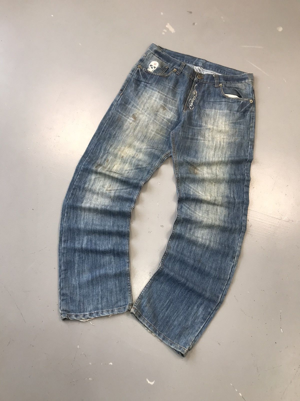 Christian Audigier × Ed Hardy × Vintage Rare vintage Ed hardy skull 💀 embroidered denim Size US 34 / EU 50 - 3 Thumbnail
