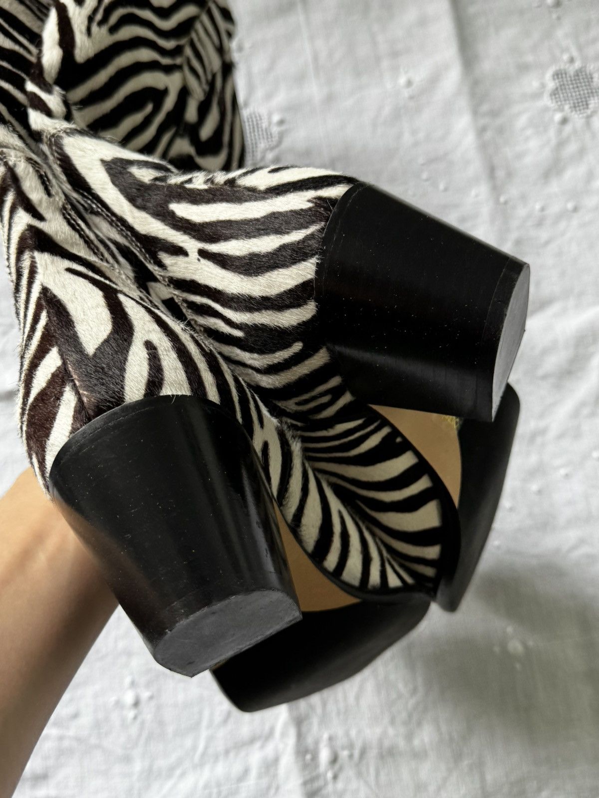 Other Anna F Cowboy Boots Pony Hair Zebra Print Size US 7 / IT 37 - 4 Thumbnail