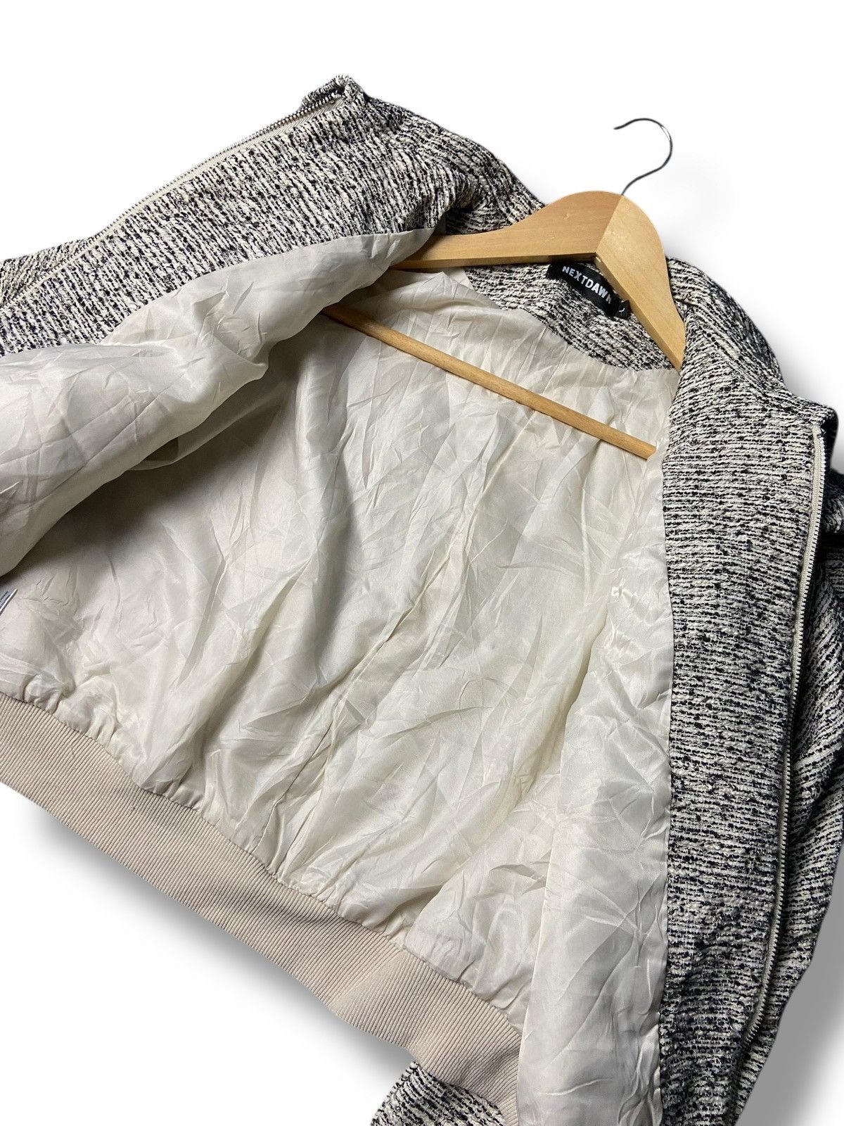 Japanese Brand Next Dawn Tweed Crop Bomber Style Jacket (155) Size US L / EU 52-54 / 3 - 4 Thumbnail
