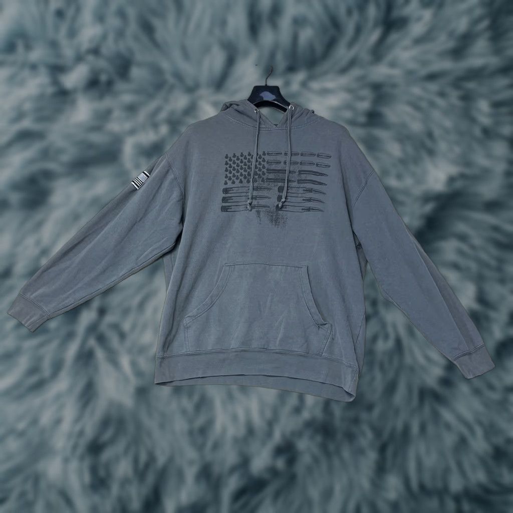 Vintage Grunt Style Hoodie XL Pullover Hooded Graphic Print Flag Gray Crew Neck Sweatshirt Men Size US XL / EU 56 / 4 - 1 Thumbnail