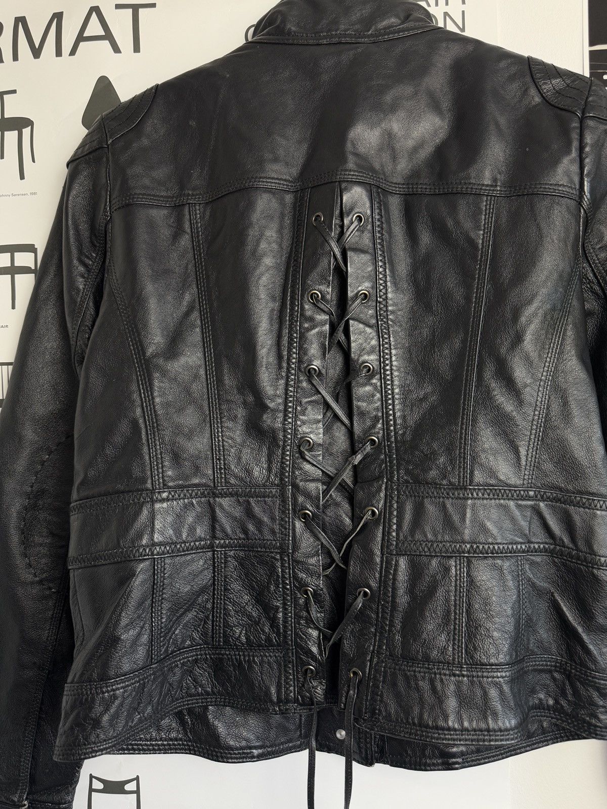 Vintage Black cropped moto biker leather jacket S archive 90s