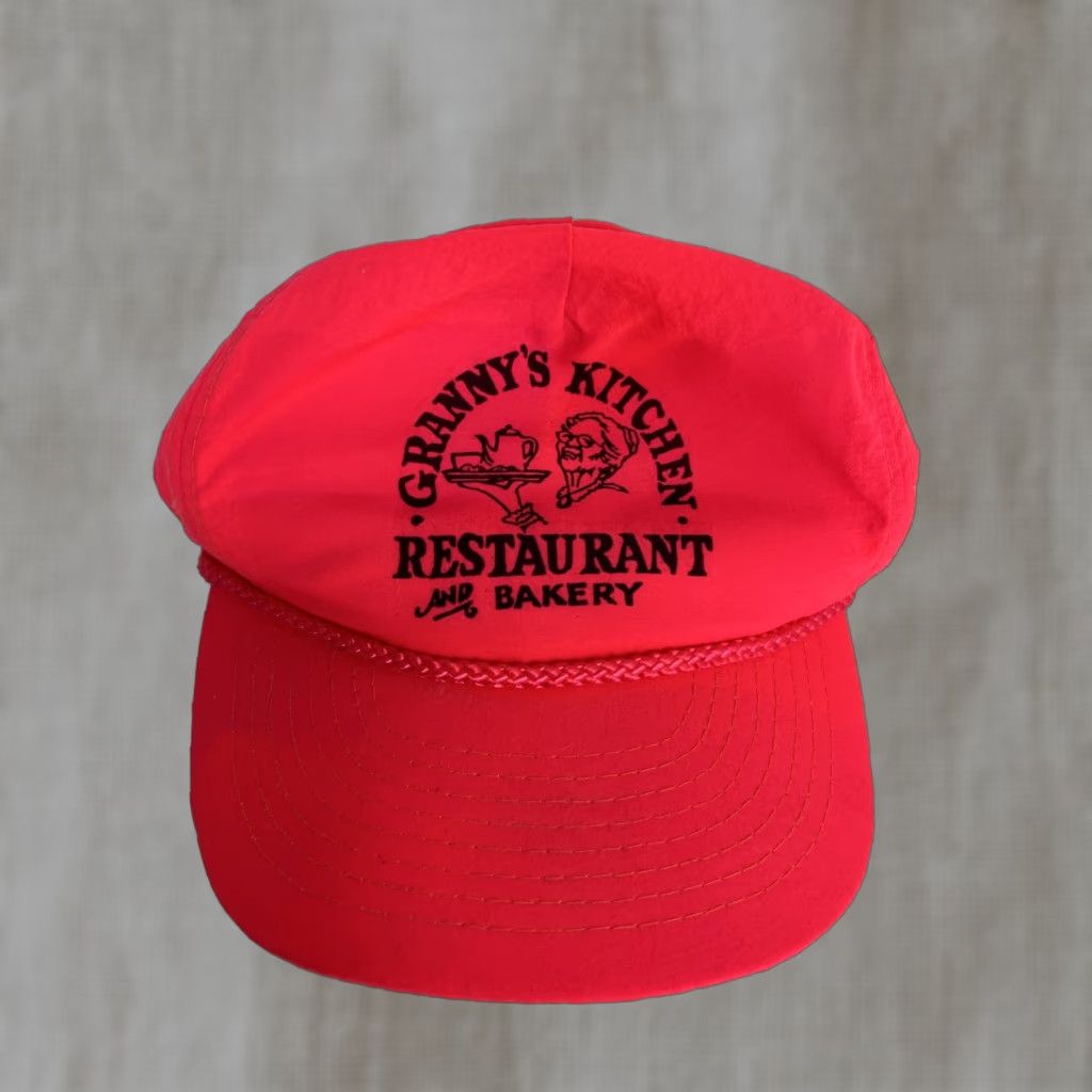 Pinko VINTAGE Neon Pink Strap Back Hat Hook And Loop Granny’s Kitchen Mohr’s Baseball Cap One Size Men Pink Adjustable Baseball Cap Mens Size ONE SIZE - 1 Thumbnail