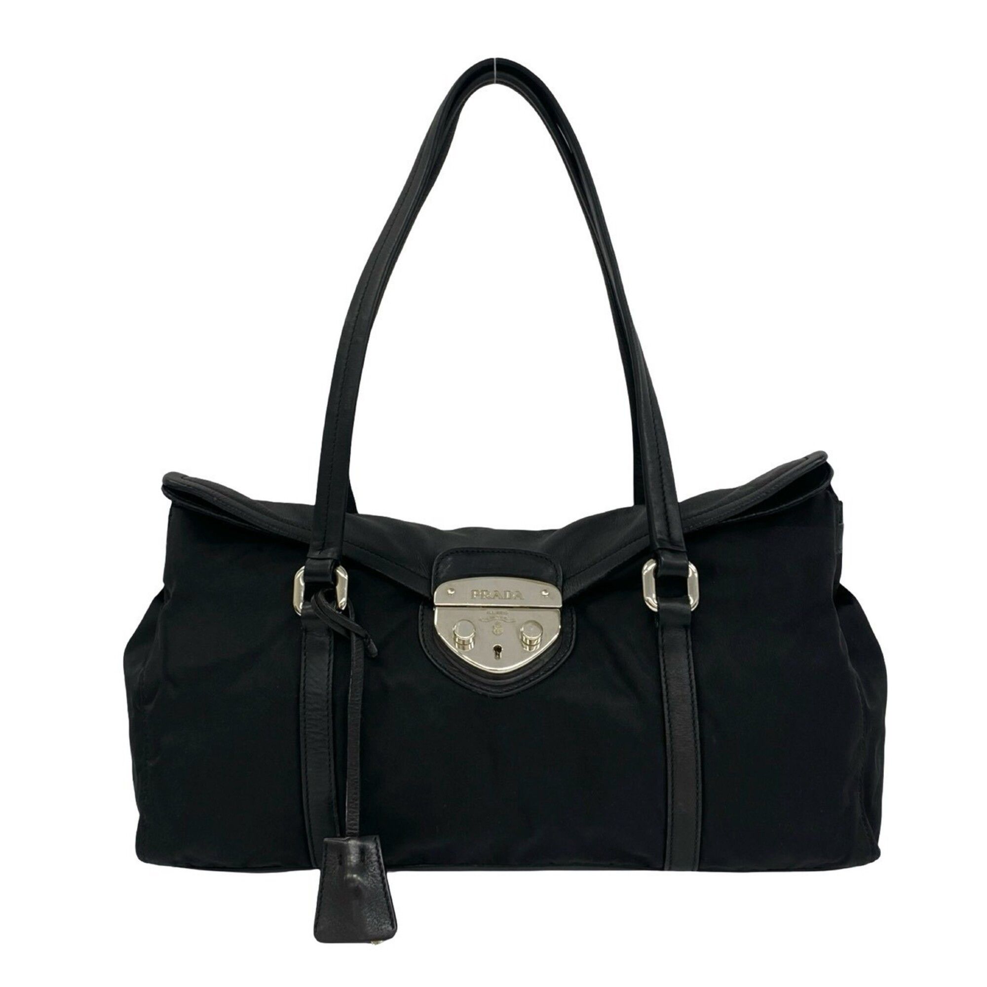 Prada PRADA Triangle Logo Hardware Tessuto Pocono Nylon Leather Tote Bag Semi Shoulder Black 53311 Size ONE SIZE - 1 Thumbnail