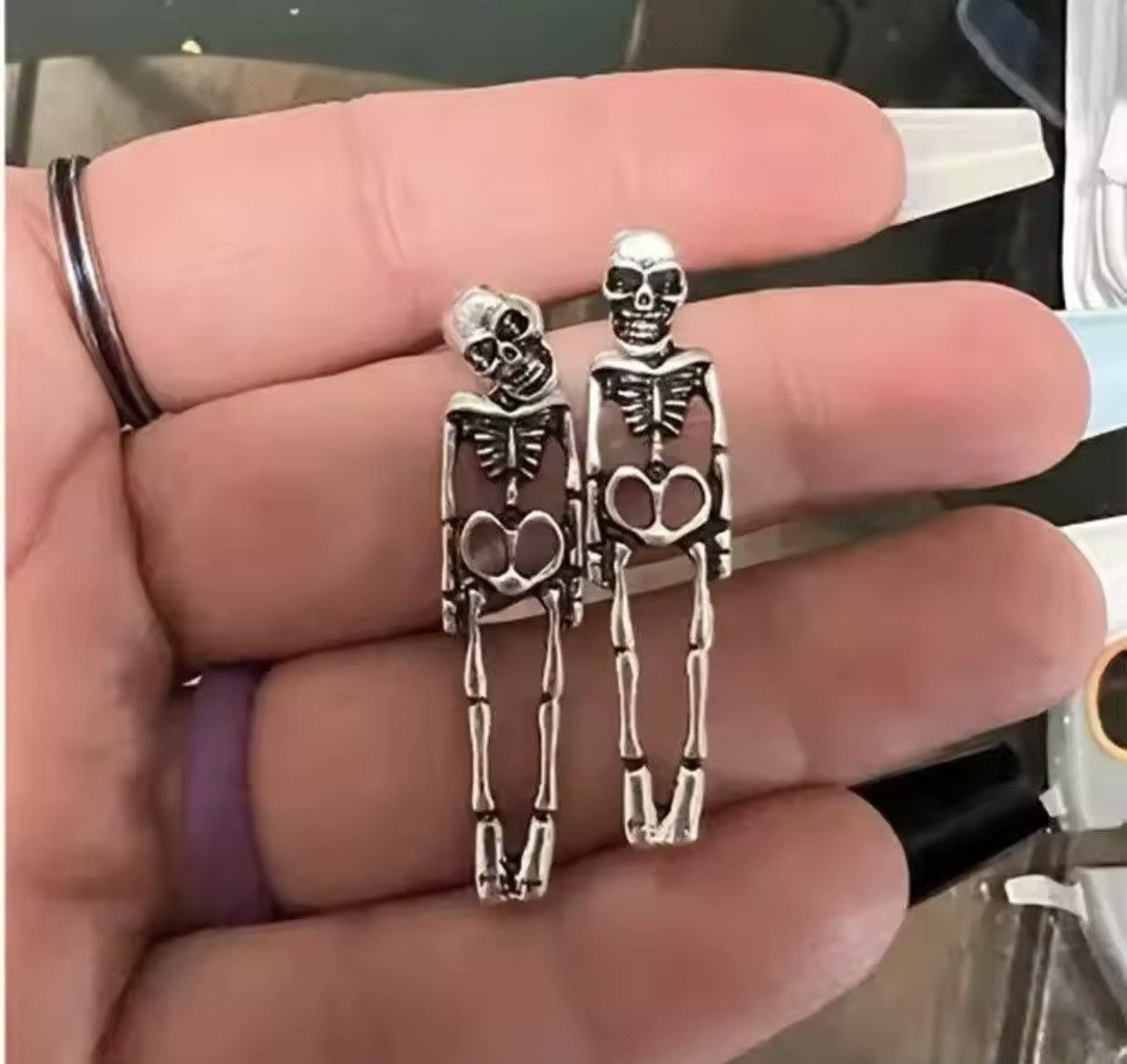 Vintage Halloween Skull Skeleton Drop Earrings Size ONE SIZE - 2 Thumbnail