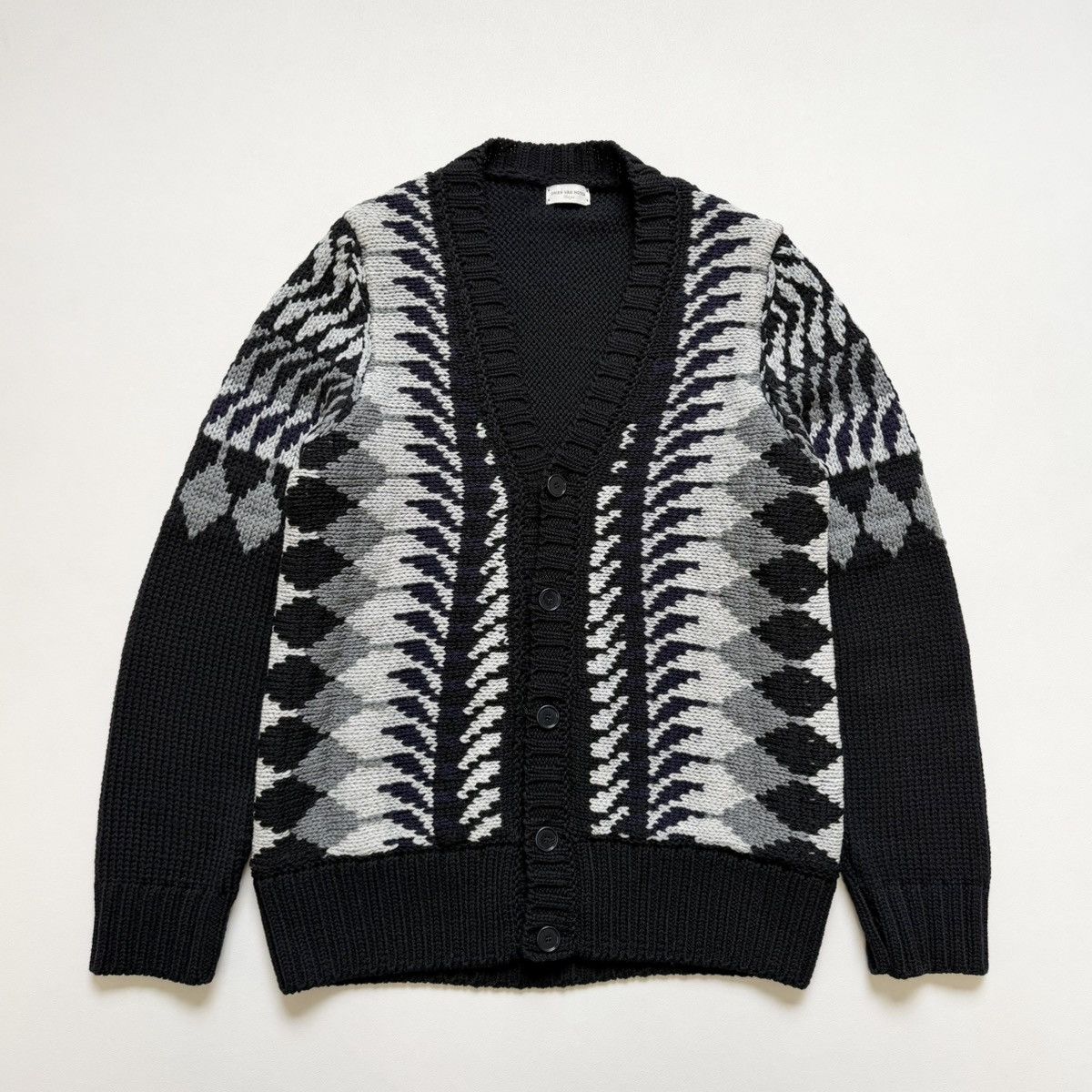 Dries Van Noten ‘Abstract Patterned’ Black Wool Cardigan Size US M / EU 48-50 / 2 - 17 Thumbnail