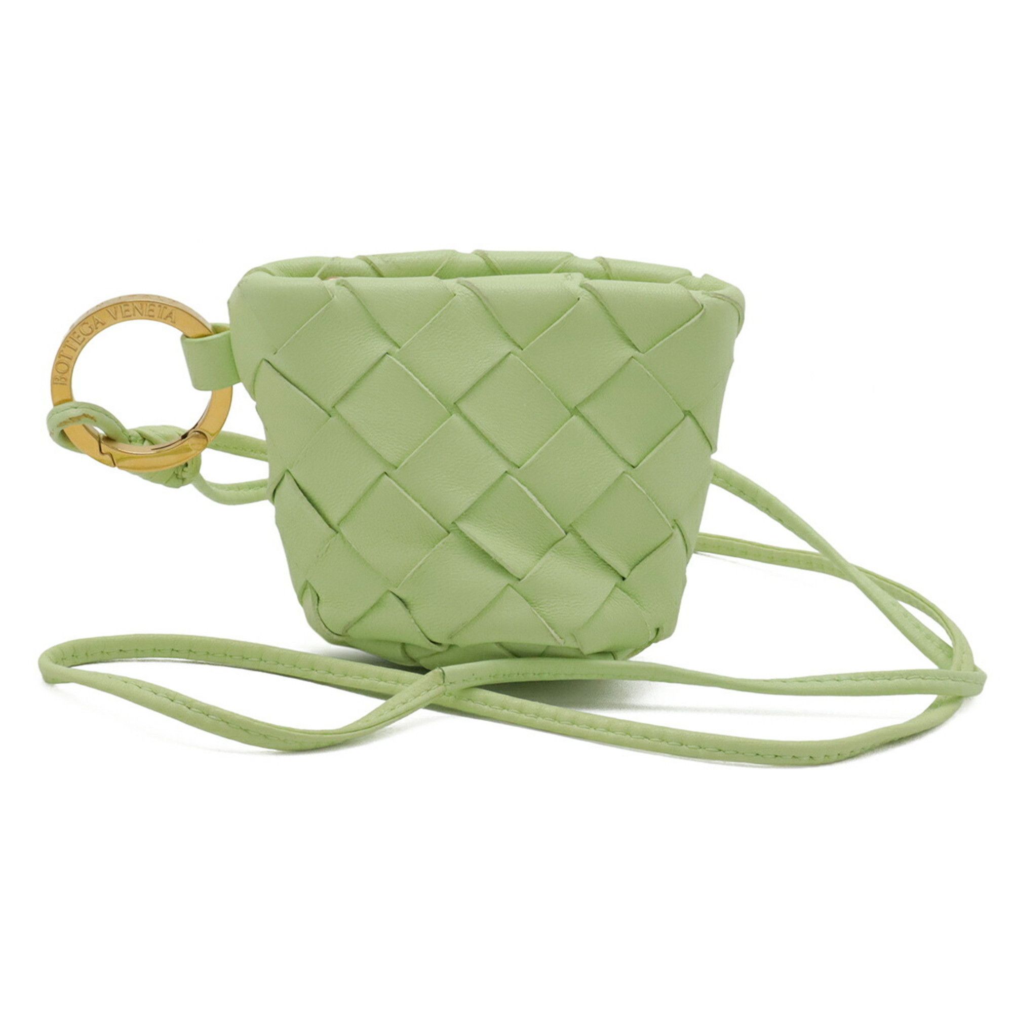 Bottega Veneta Bottega Veneta Intrecciato Wallet/Coin Purse Leather Lime Green with Neck Strap Size ONE SIZE - 1 Thumbnail