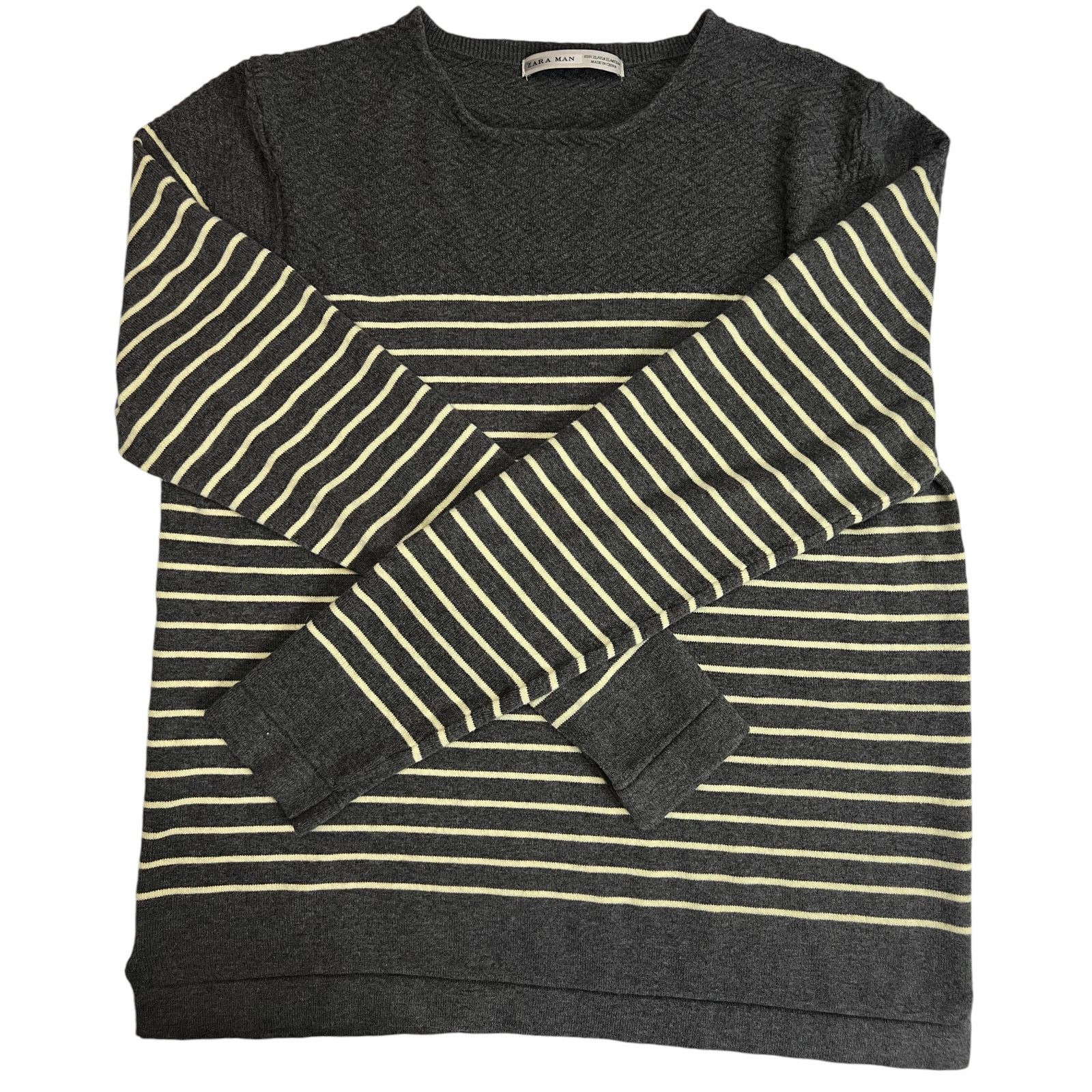 Zara Zara Man Sweater XL Striped Gray Long-Sleeve Knit Pullover Size US XL / EU 56 / 4 - 7 Thumbnail