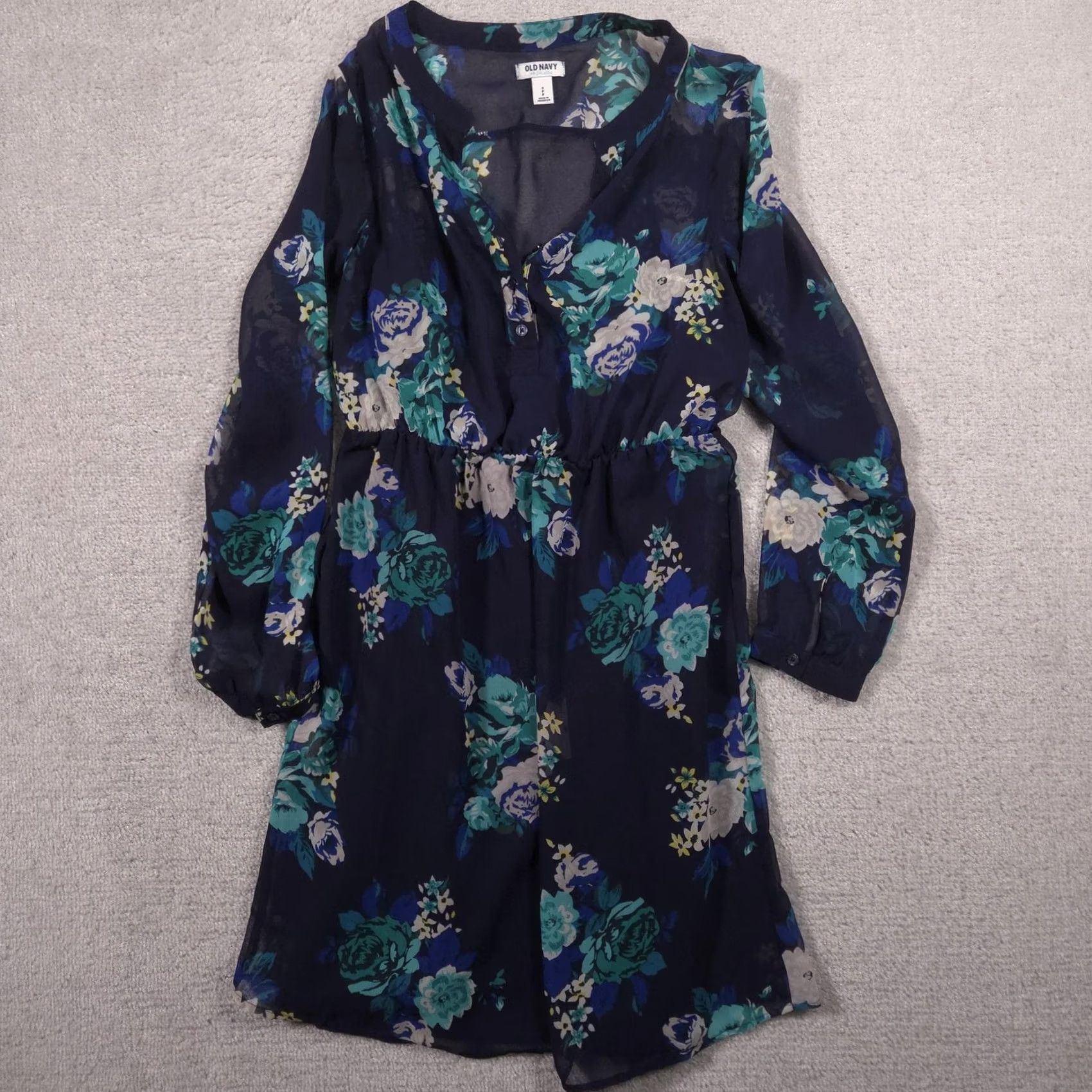 Old Navy VINTAGE Old Navy Dress Womens Small Petite Blue Floral Long Sleeve Lined Sundress Size S / US 4 / IT 40 - 2 Thumbnail
