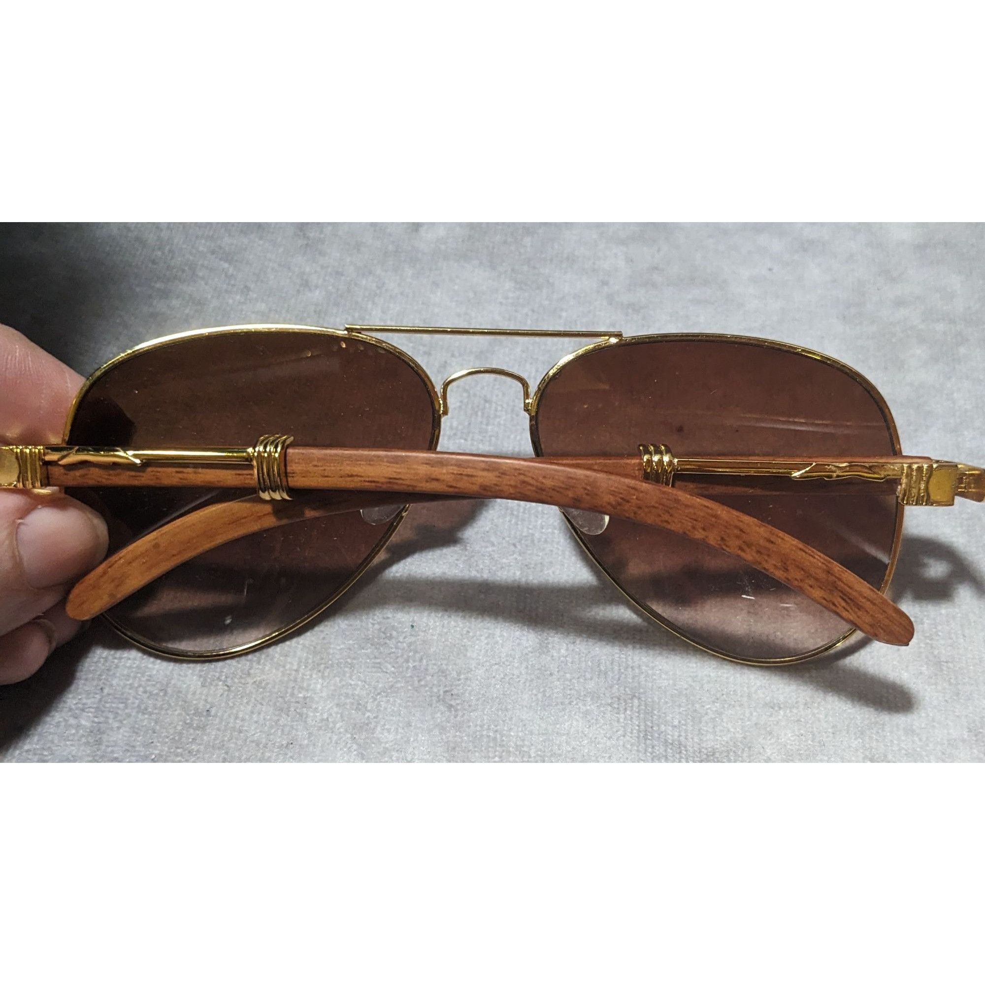Other NY Sunglasses Gold And Wood Look Aviator Sunglasses Size ONE SIZE - 8 Thumbnail