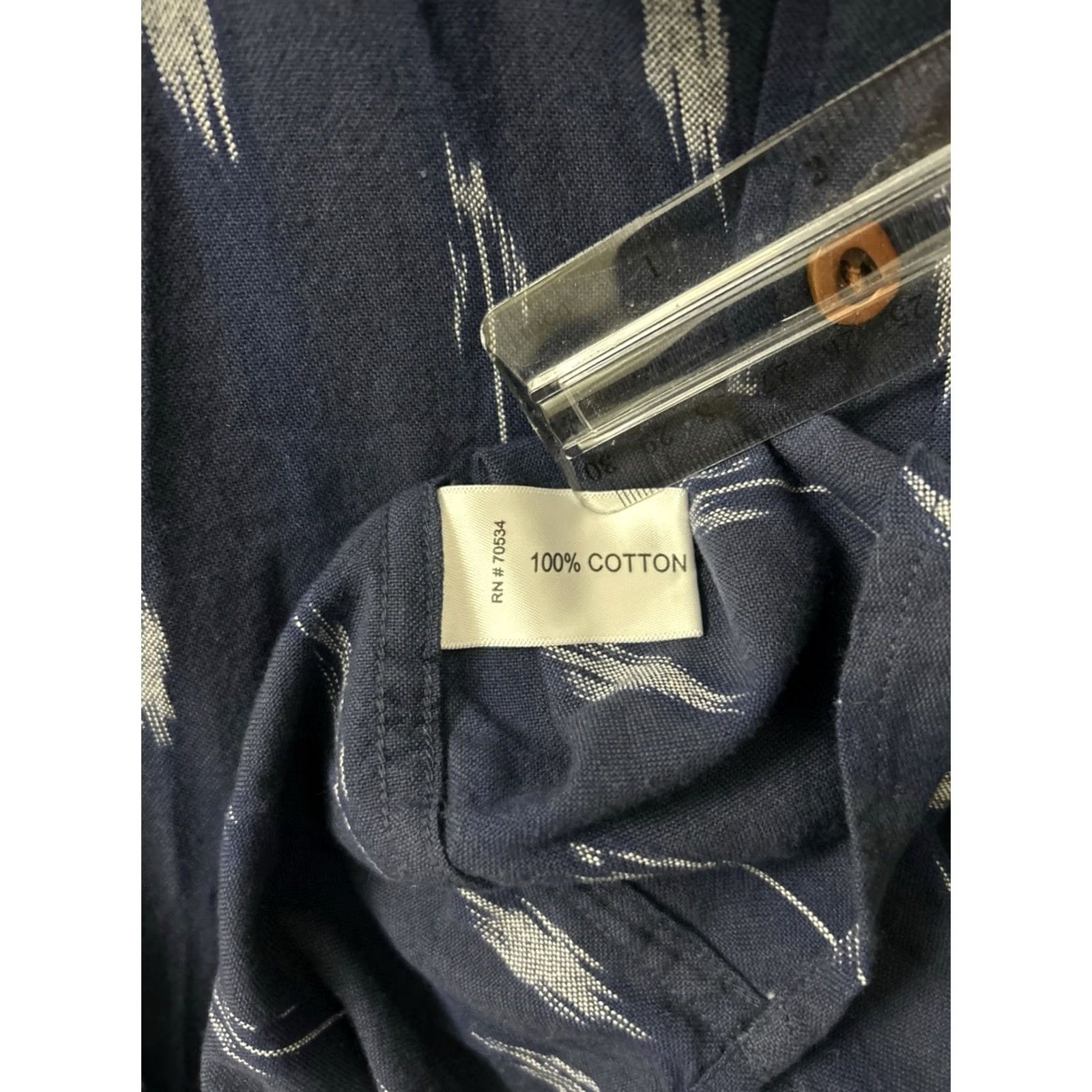 Orvis Orvis Shirt Mens XL Blue Cotton Button-Down Ikat Short Sleeve S/S Geometric Collared Pockets Lightweight Breathable Casual Travel Vintage No Size US XL / EU 56 / 4 - 7 Thumbnail