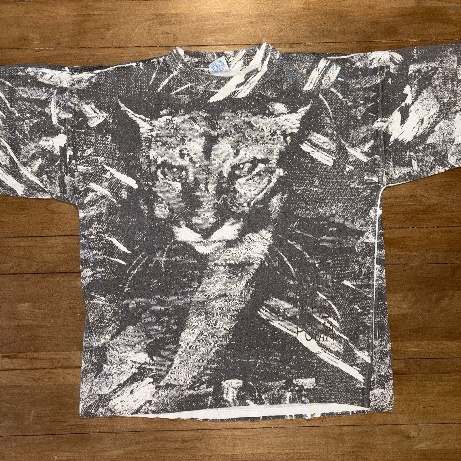 Puma × Vintage Vintage 90s PUMA Shirt All Over Print Save The Puma Big Cat Size US L / EU 52-54 / 3 - 1 Thumbnail