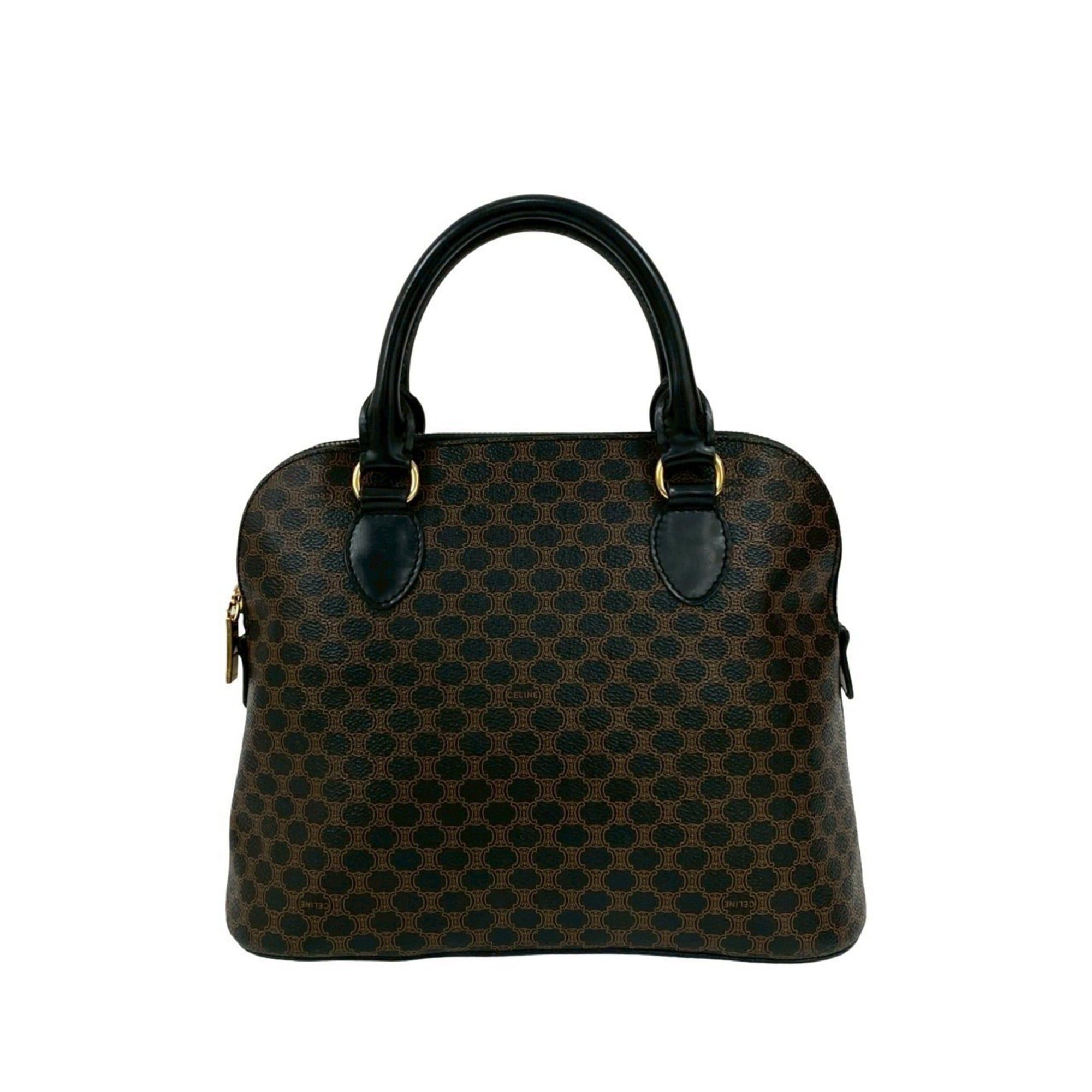 Celine CELINE Vintage Macadam Blason Logo Print Leather Handbag/Mini Boston Bag, Black, 52457 Size ONE SIZE - 1 Thumbnail