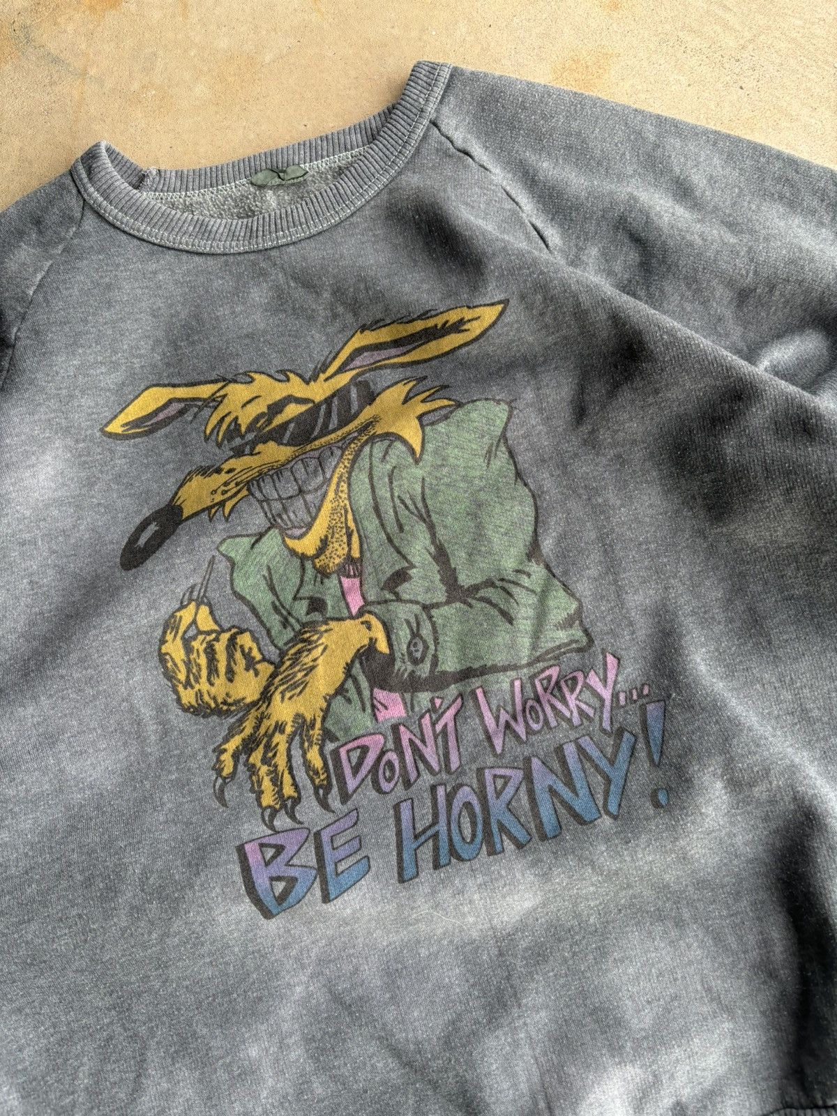 Vintage Crazy 90s Dont Worry Be Horny Boxy XXX Humour Faded Sweater Size US M / EU 48-50 / 2 - 3 Thumbnail