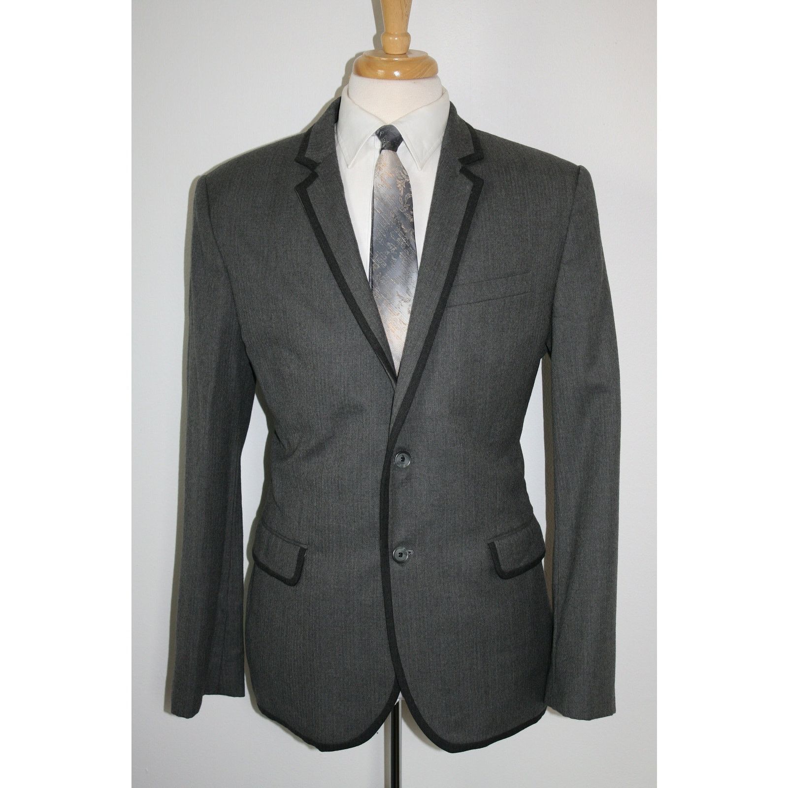 Express 42R Mens Express MOD Smoking Jacket Gray Wool Gentlemans Size 42R - 2 Thumbnail