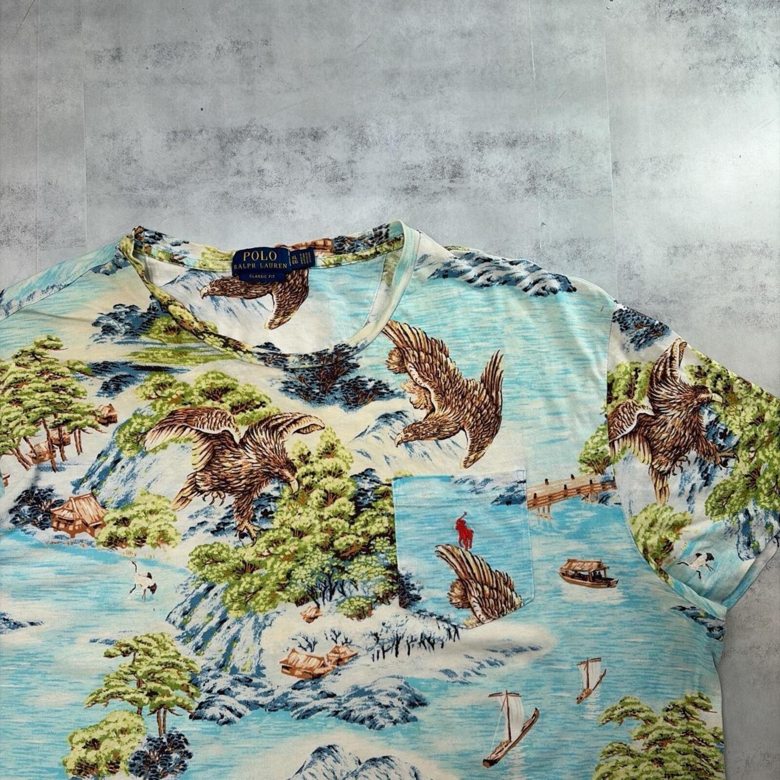 Polo Ralph Lauren Y2K Polo Ralph Lauren Japanese Seascape Pocket T-Shirt Size US XL / EU 56 / 4 - 5 Thumbnail