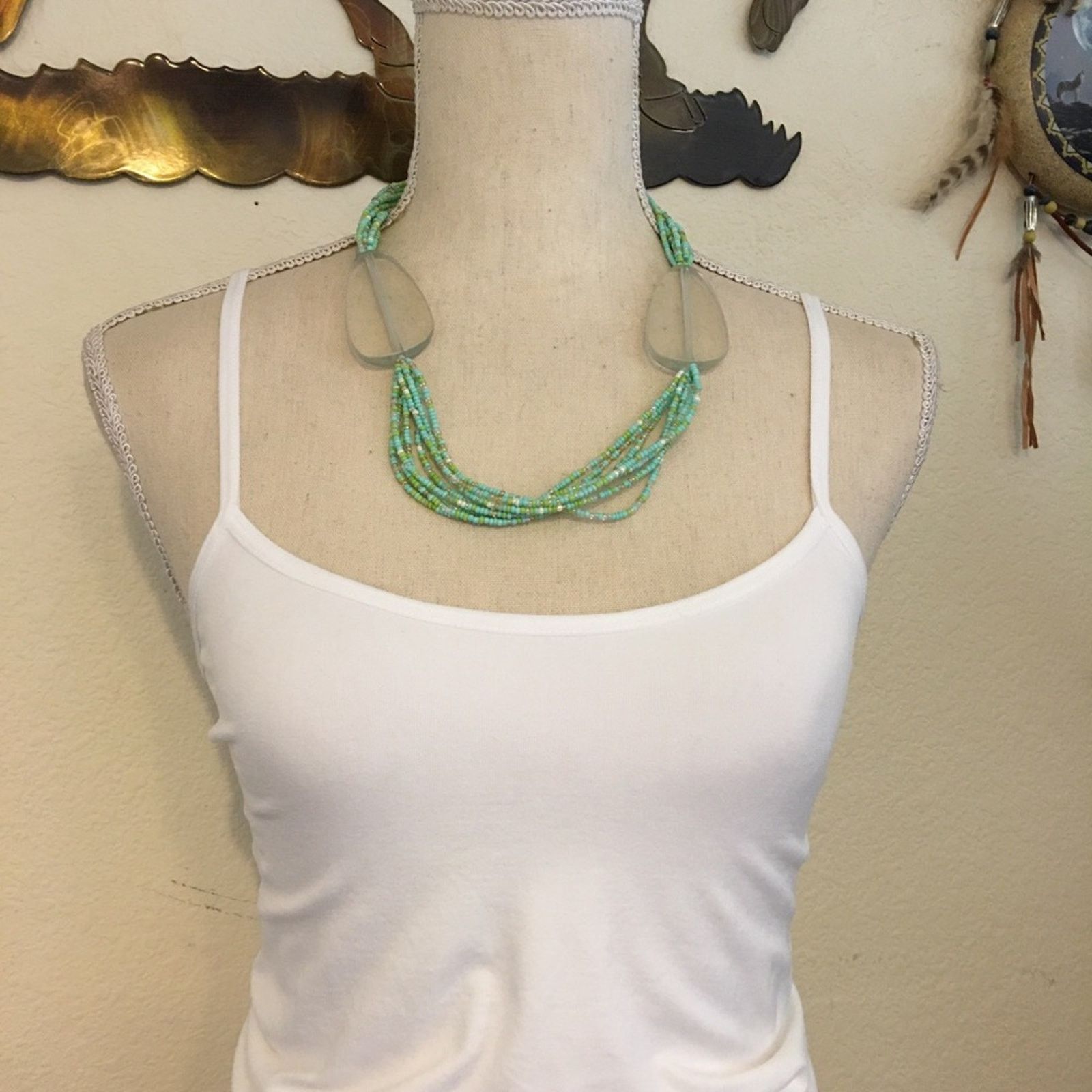 Vintage Vintage green tone seed bead plastic disc necklace Size ONE SIZE - 3 Thumbnail