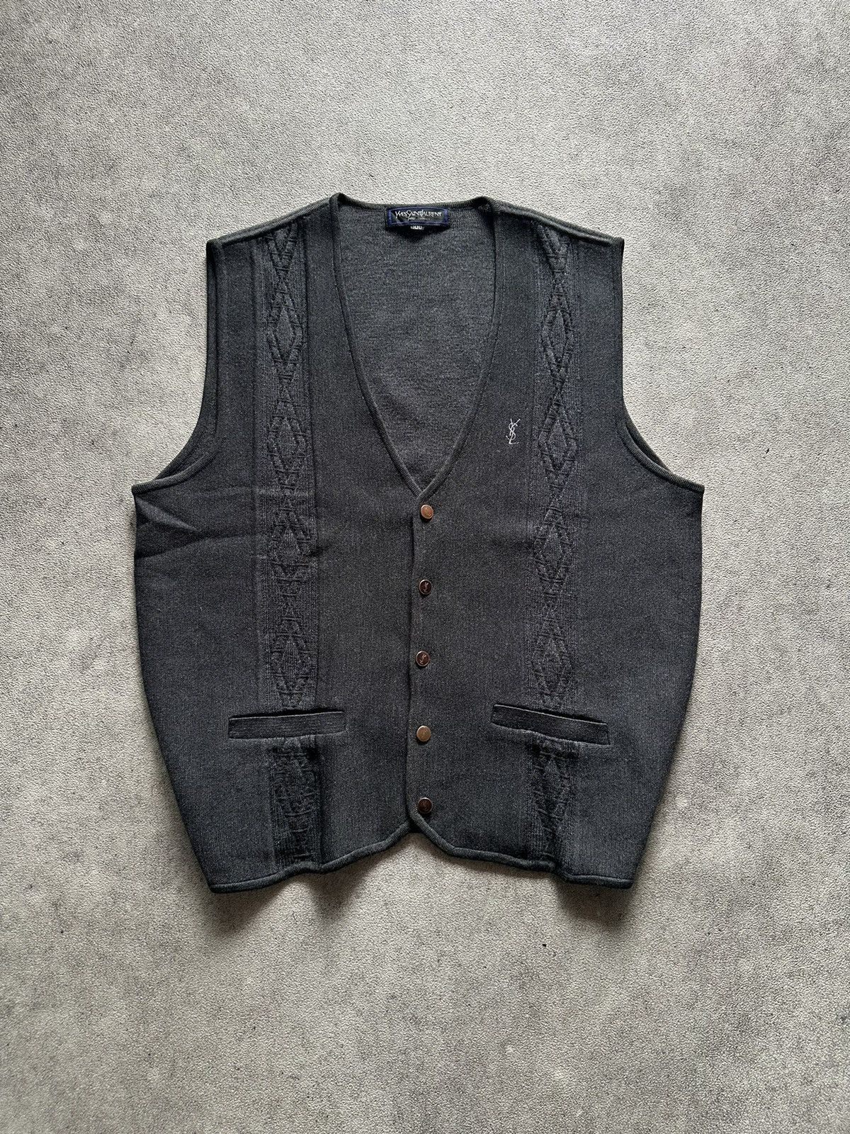 Saint Laurent Paris 90s Yves Saint Laurent Knit Wool Patterned Vest Size US M / EU 48-50 / 2 - 1 Thumbnail