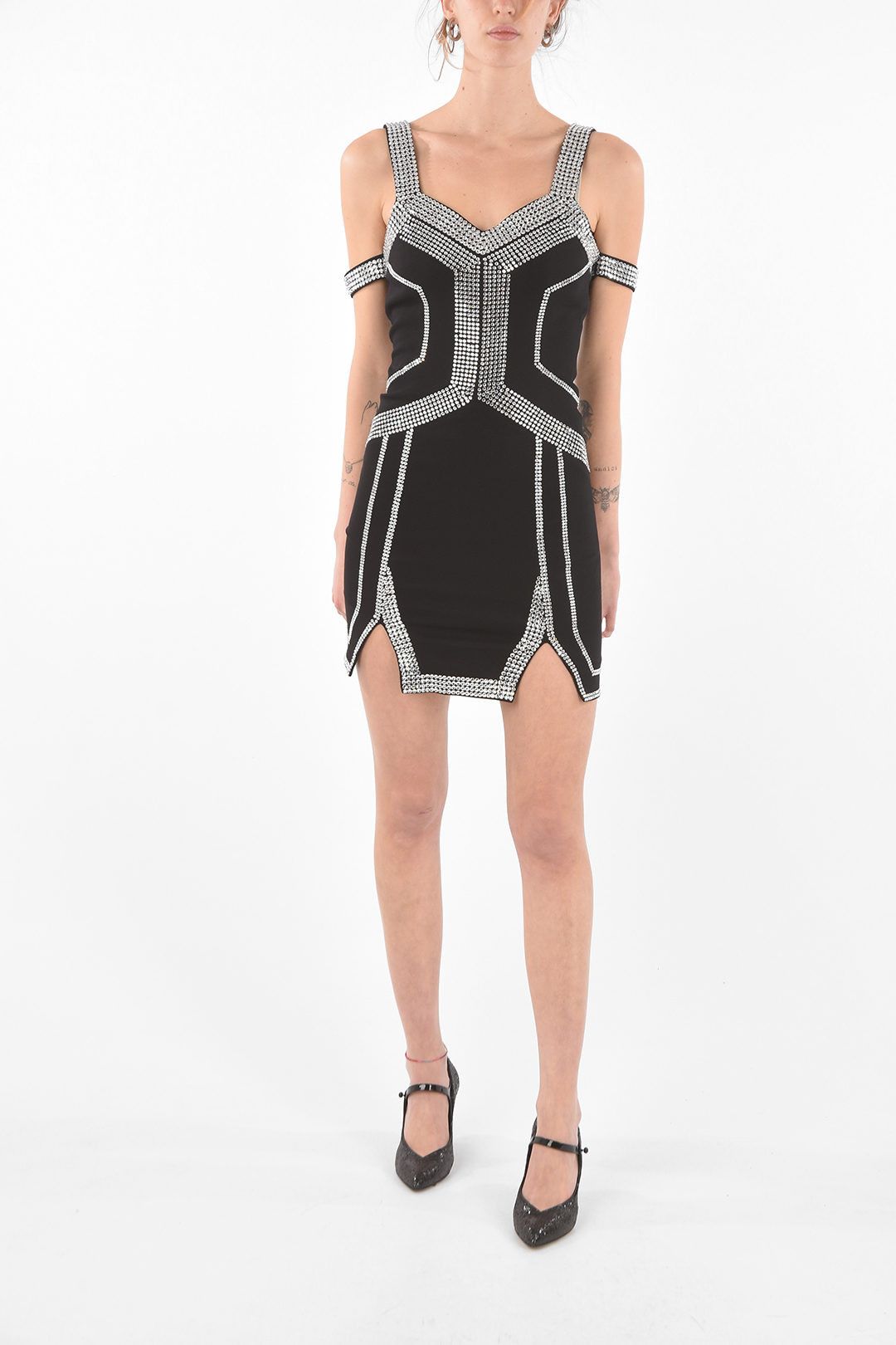 Philipp Plein og1mm0824 Cold Shoulder Mini Dress With Jewel in Black Size S / US 4 / IT 40 - 1 Thumbnail