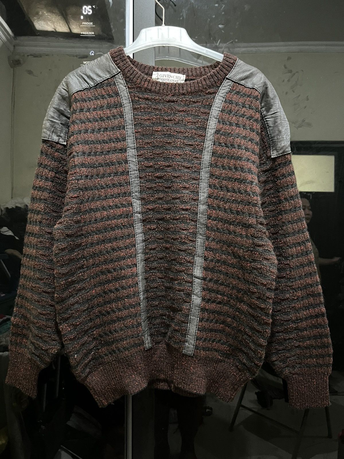 Vintage Givenchy Gentleman Wool Mix Leather Sweater Jumper