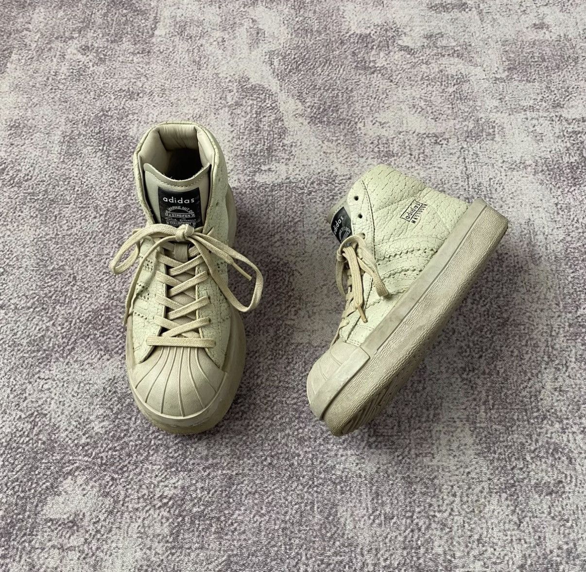Rick Owens Rick Owens x Adidas Cracked Leather High-Top Superstar Size US 6.5 / IT 36.5 - 1 Thumbnail