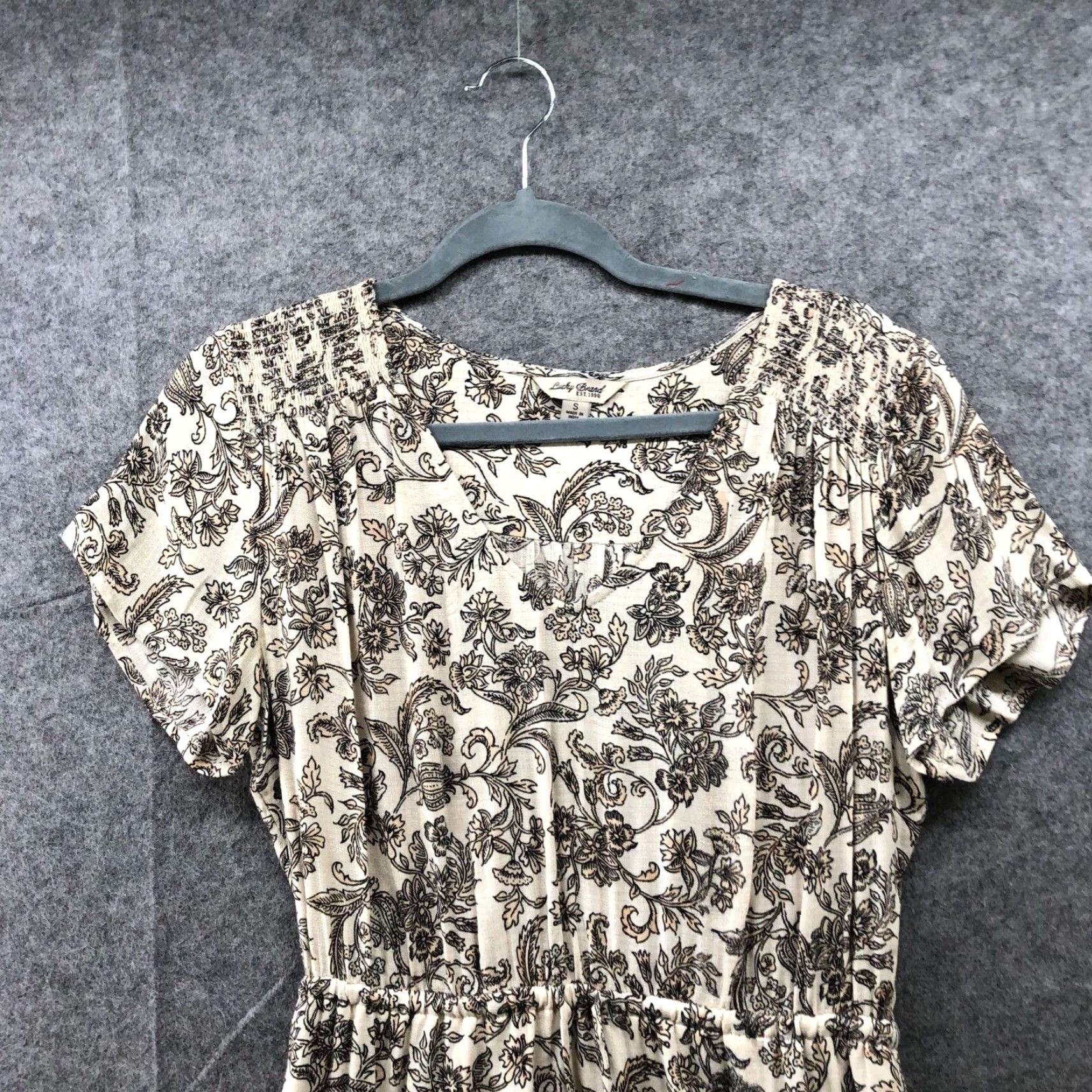 Lucky Brand VINTAGE Lucky Brand Boho Dress Women S Cream Beige Short Sleeve V-Neck Mini Sundress Bohemian 90s Size 28" / US 6 / IT 42 - 3 Thumbnail