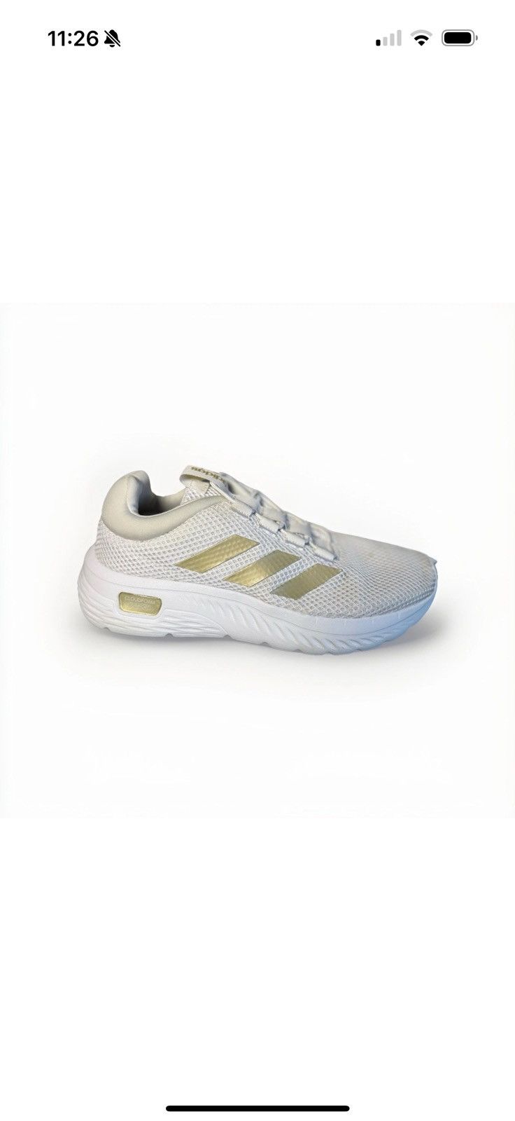 Adidas Cloudfoam White/gold Comfy Running Shoes, Women's (Size 8)